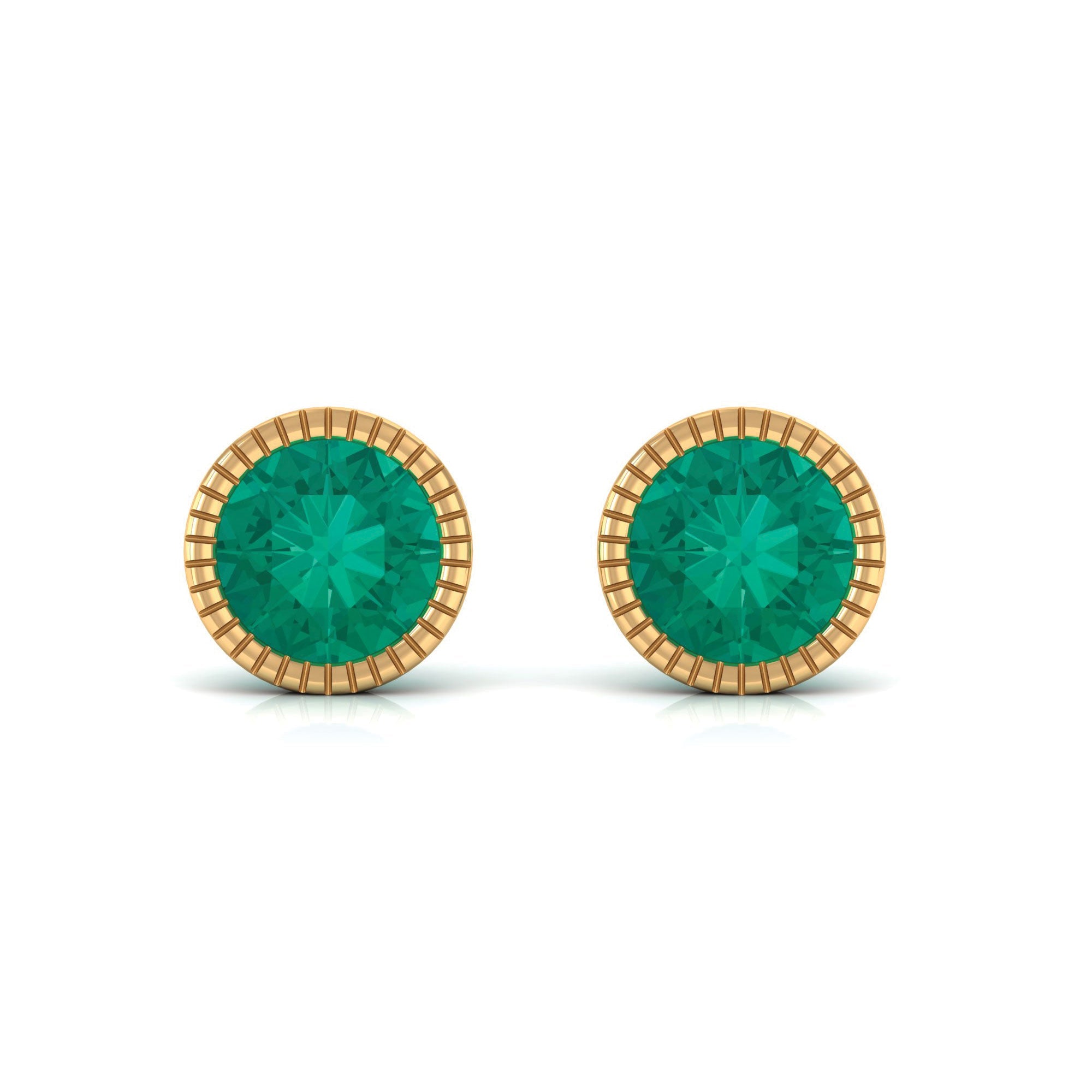 0.9 Carat Bezel Set Round Emerald Solitaire Stud Earrings