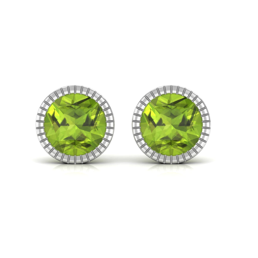 Round Peridot Solitaire Stud Earrings in Bezel Setting