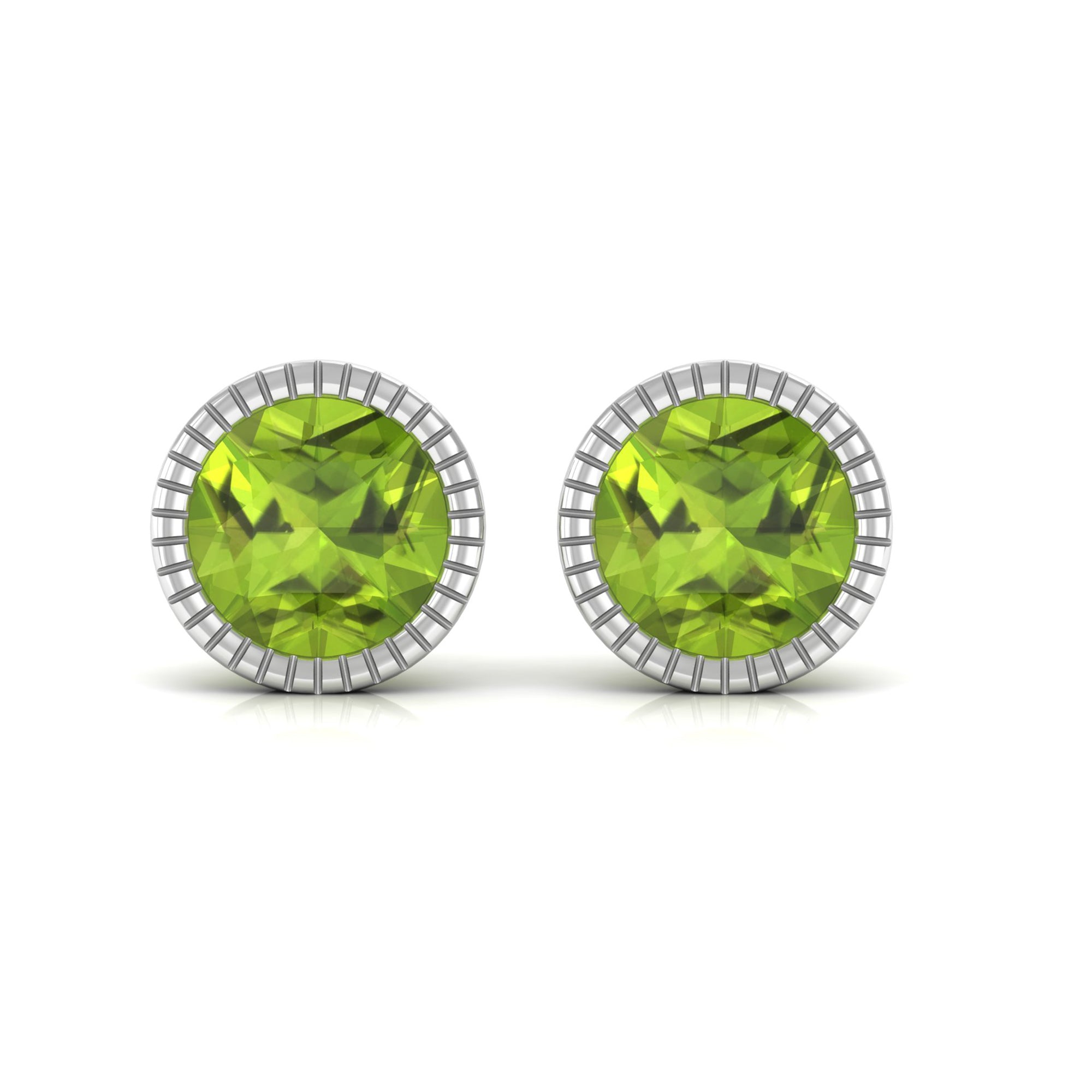 Round Peridot Solitaire Stud Earrings in Bezel Setting