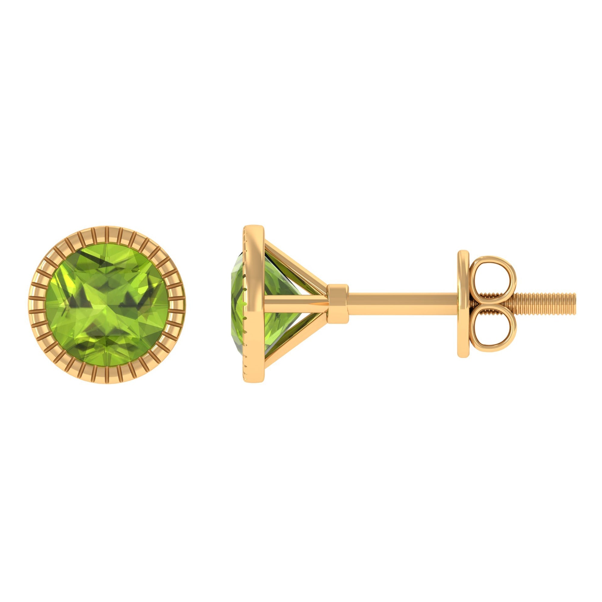 Round Peridot Solitaire Stud Earrings in Bezel Setting
