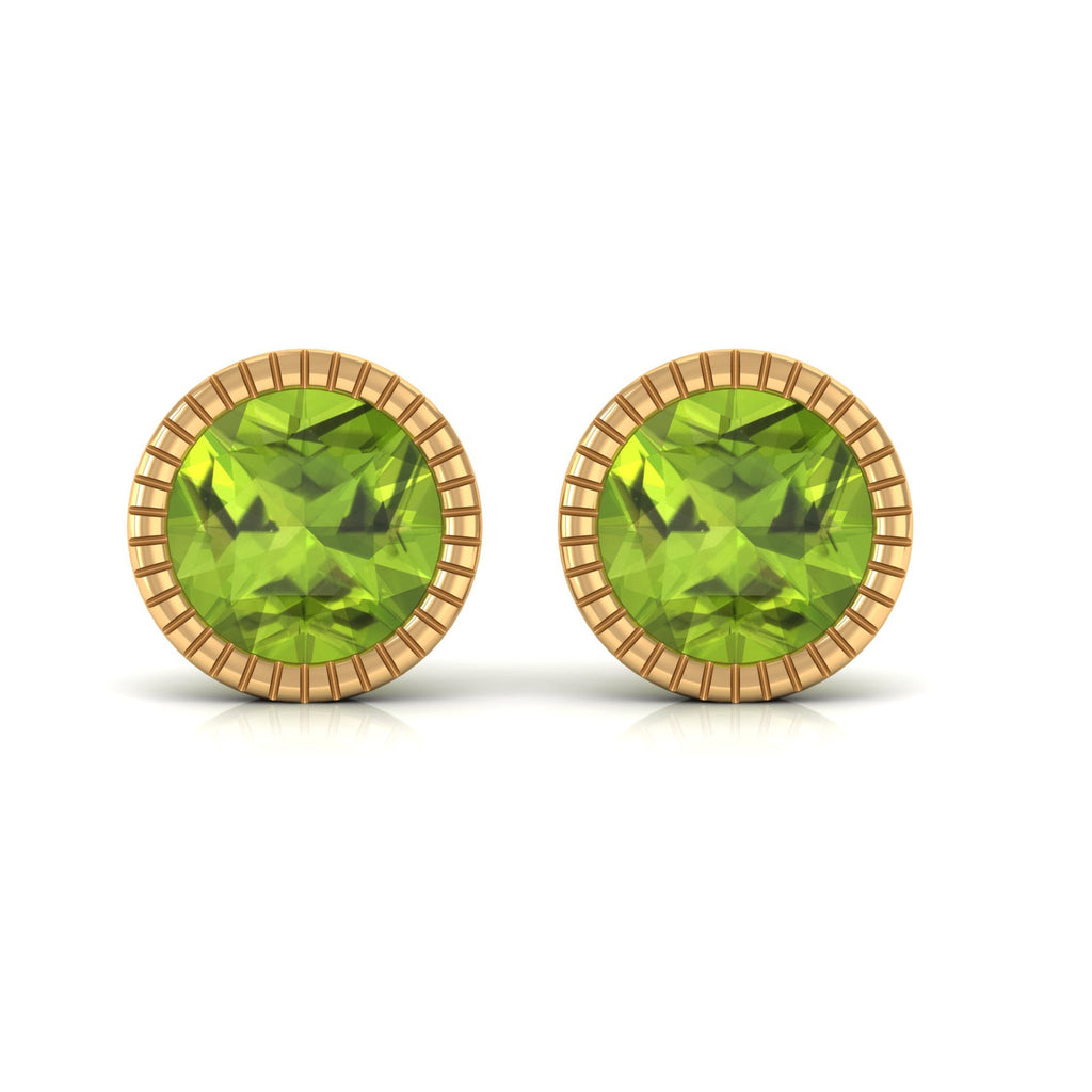 Round Peridot Solitaire Stud Earrings in Bezel Setting
