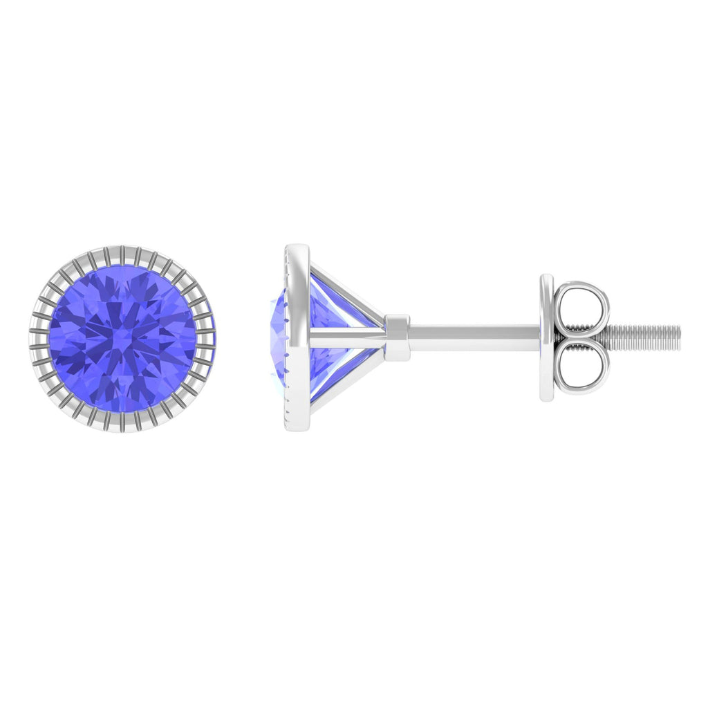 1 CT Round Cut Natural Tanzanite Solitaire Stud Earring in Bezel Setting