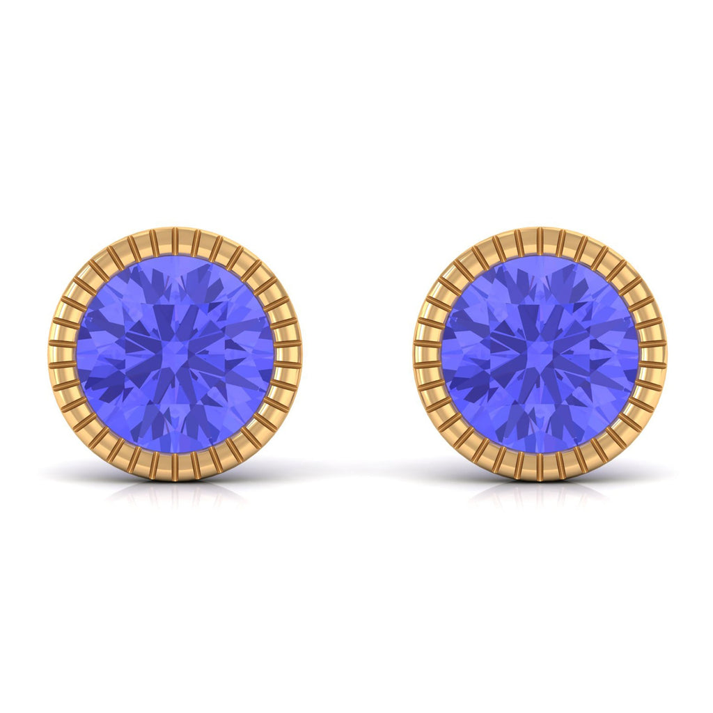 1 CT Round Cut Natural Tanzanite Solitaire Stud Earring in Bezel Setting