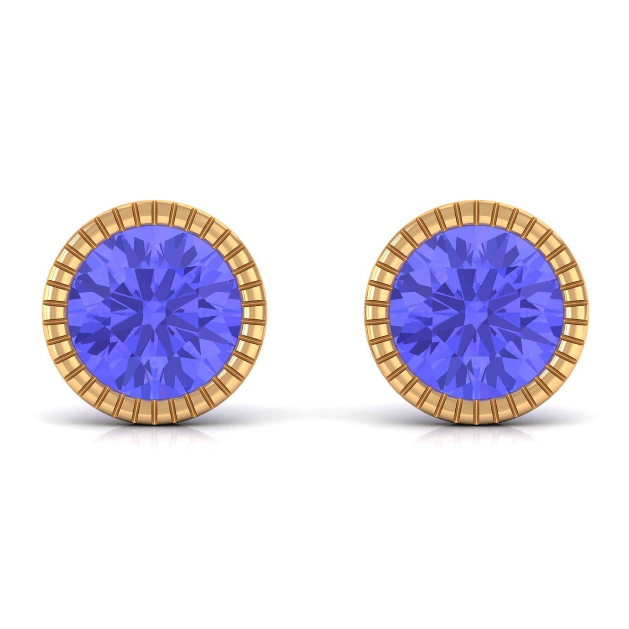 1 CT Round Cut Natural Tanzanite Solitaire Stud Earring in Bezel Setting
