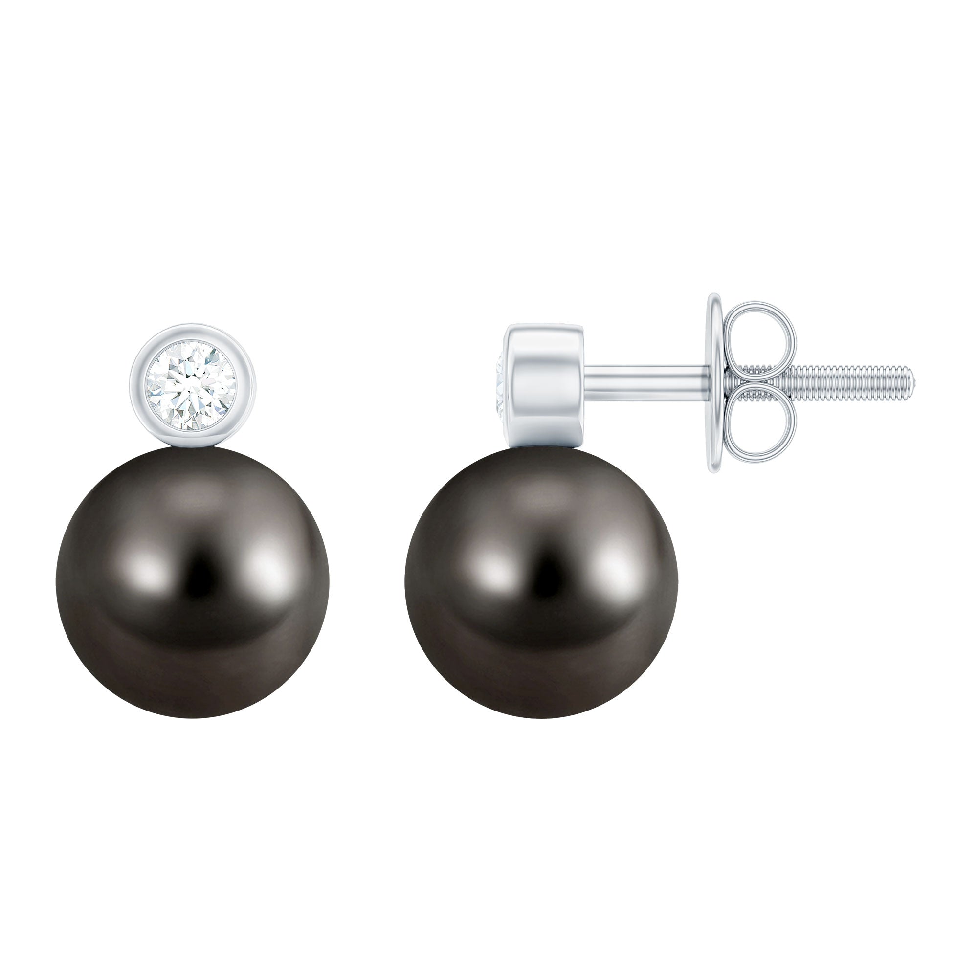 Genuine Tahitian Black Pearl Stud Earrings For Women