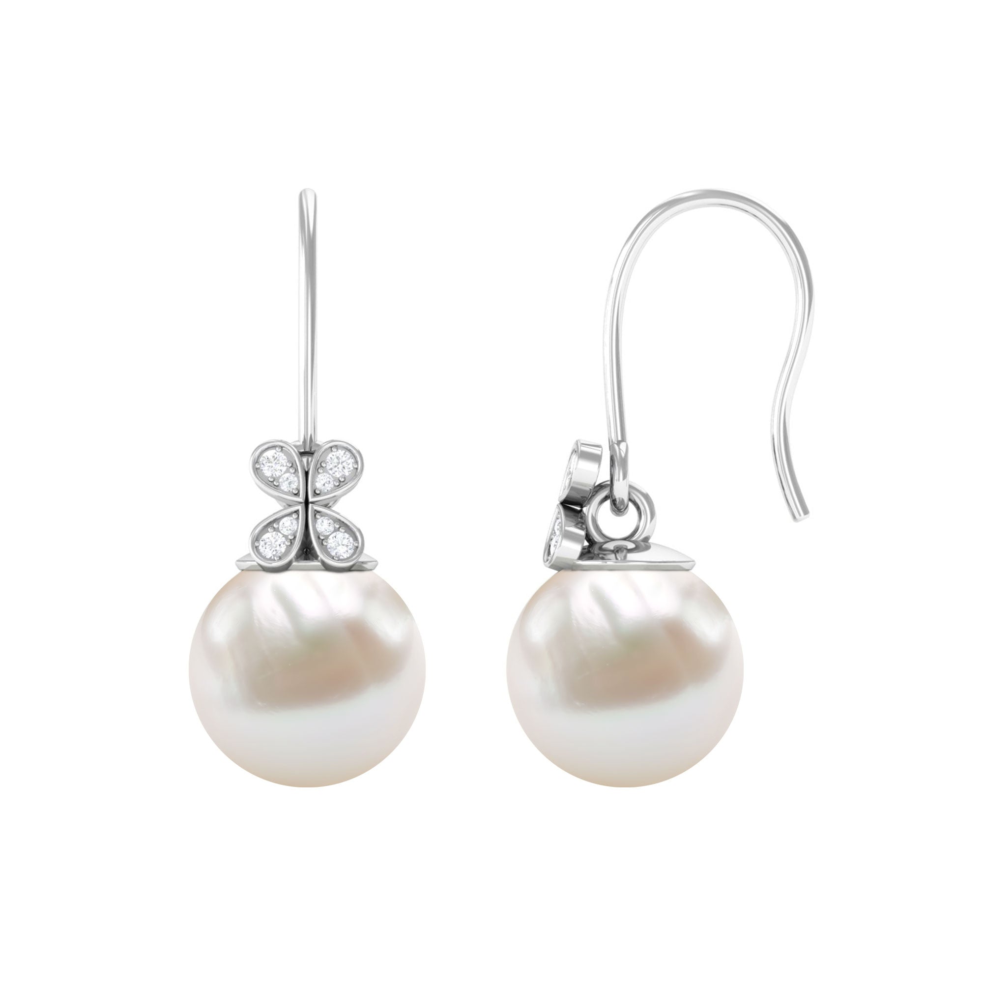 Natural Freshwater Pearl Drop Earrings with Flower Diamond