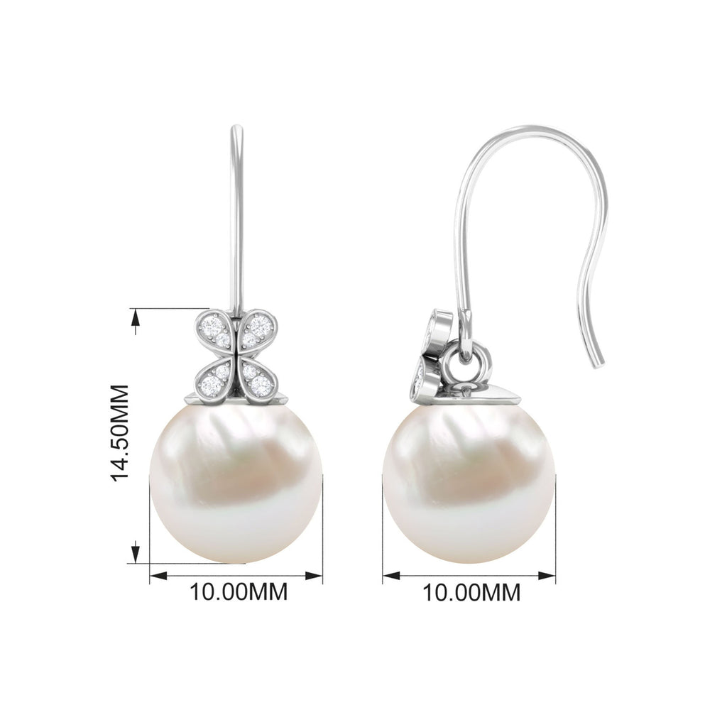 Natural Freshwater Pearl Drop Earrings with Flower Diamond