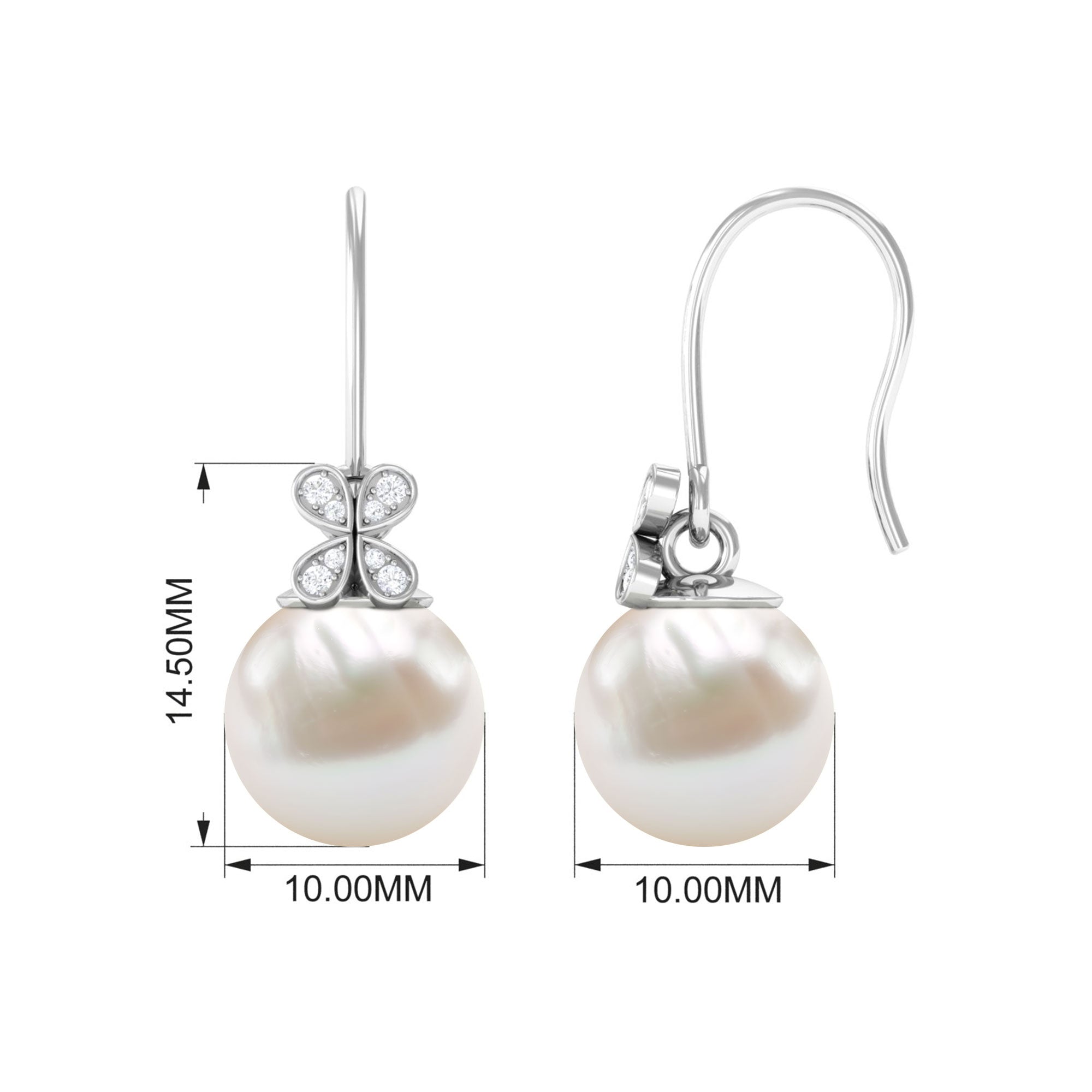Natural Freshwater Pearl Drop Earrings with Flower Diamond