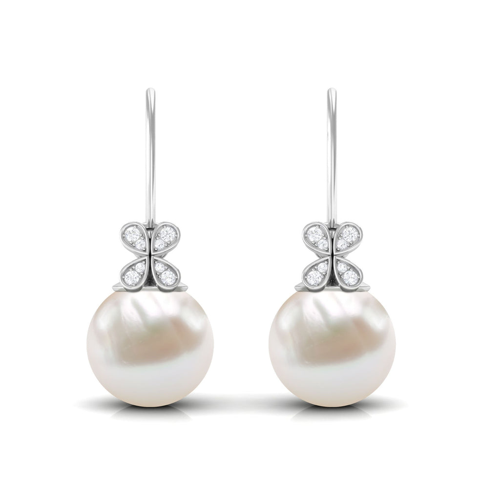 Natural Freshwater Pearl Drop Earrings with Flower Diamond