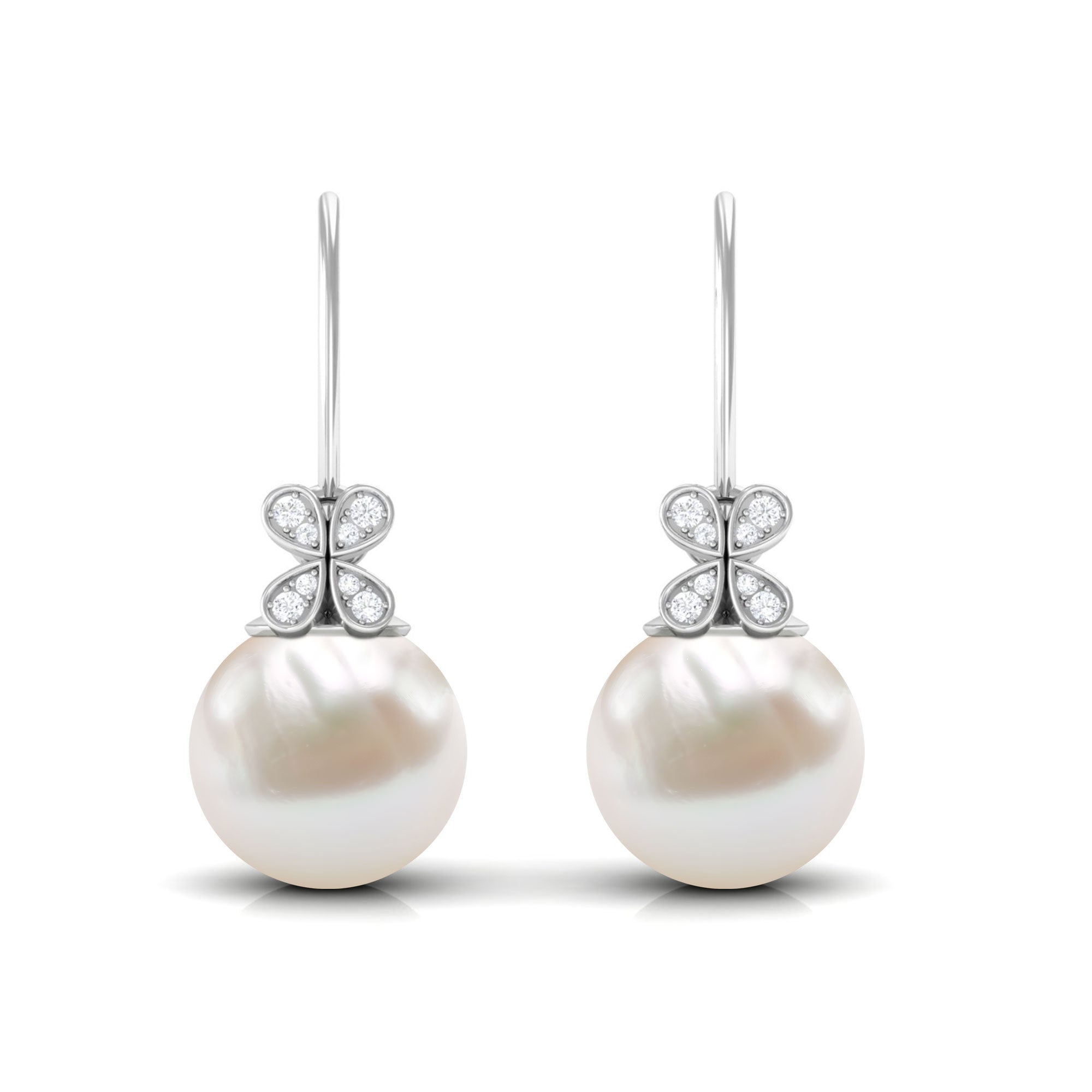 Natural Freshwater Pearl Drop Earrings with Flower Diamond