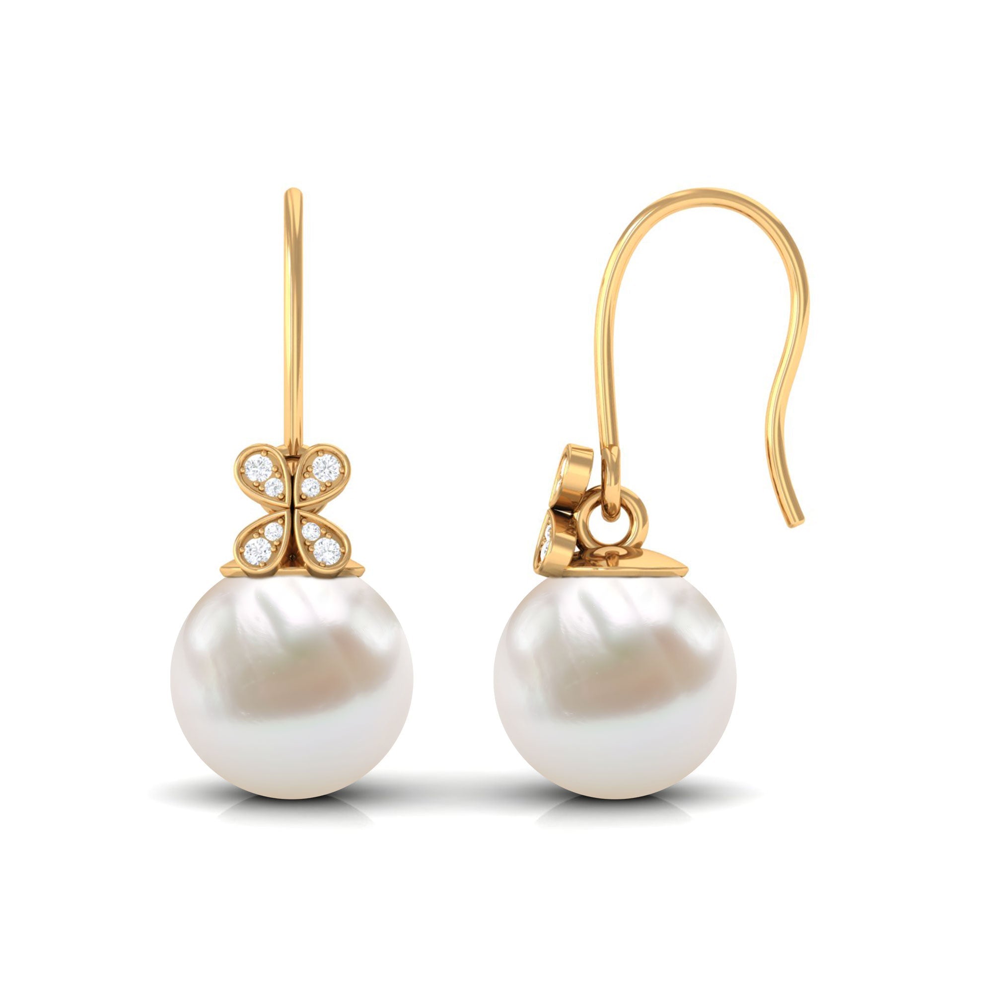 Natural Freshwater Pearl Drop Earrings with Flower Diamond