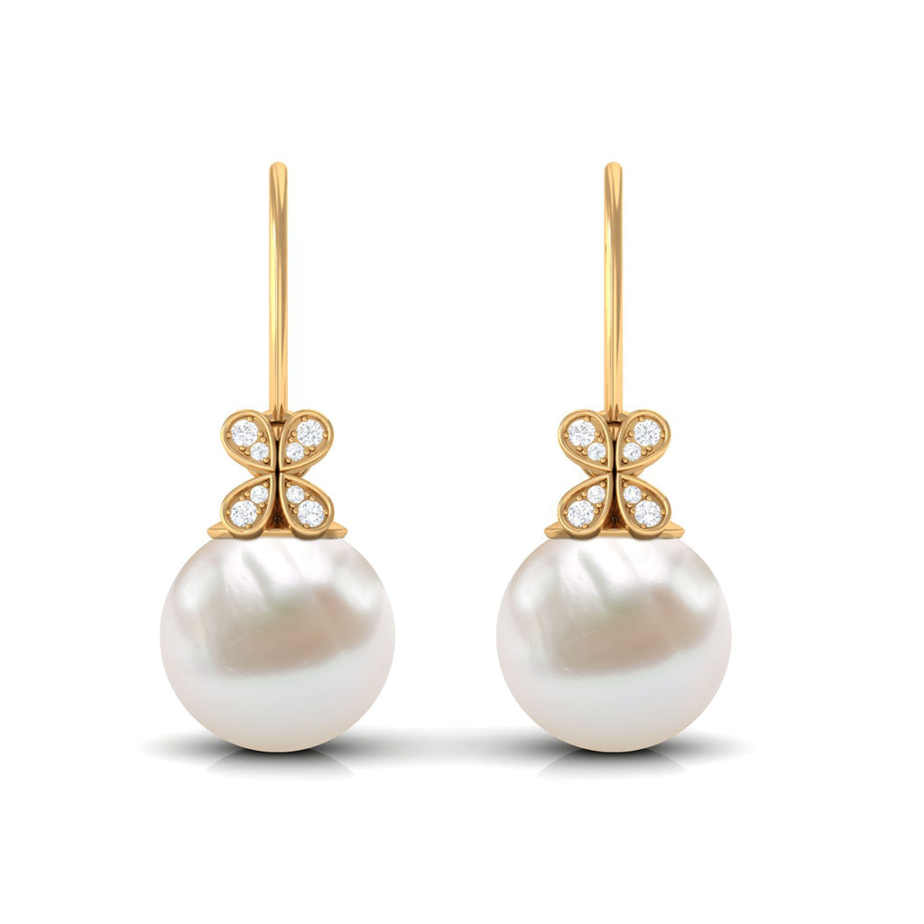 Natural Freshwater Pearl Drop Earrings with Flower Diamond