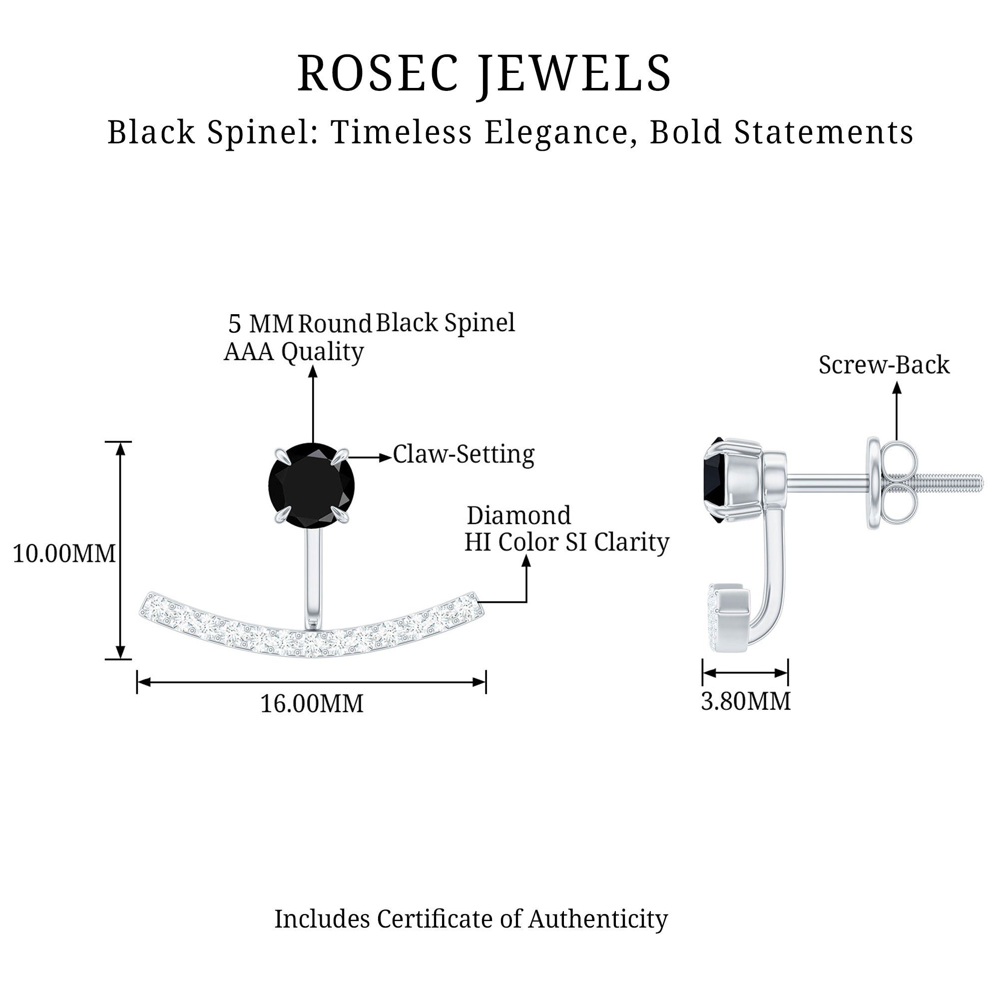 0.9 Carat Black Spinel Jacket Earrings with Diamond Stones