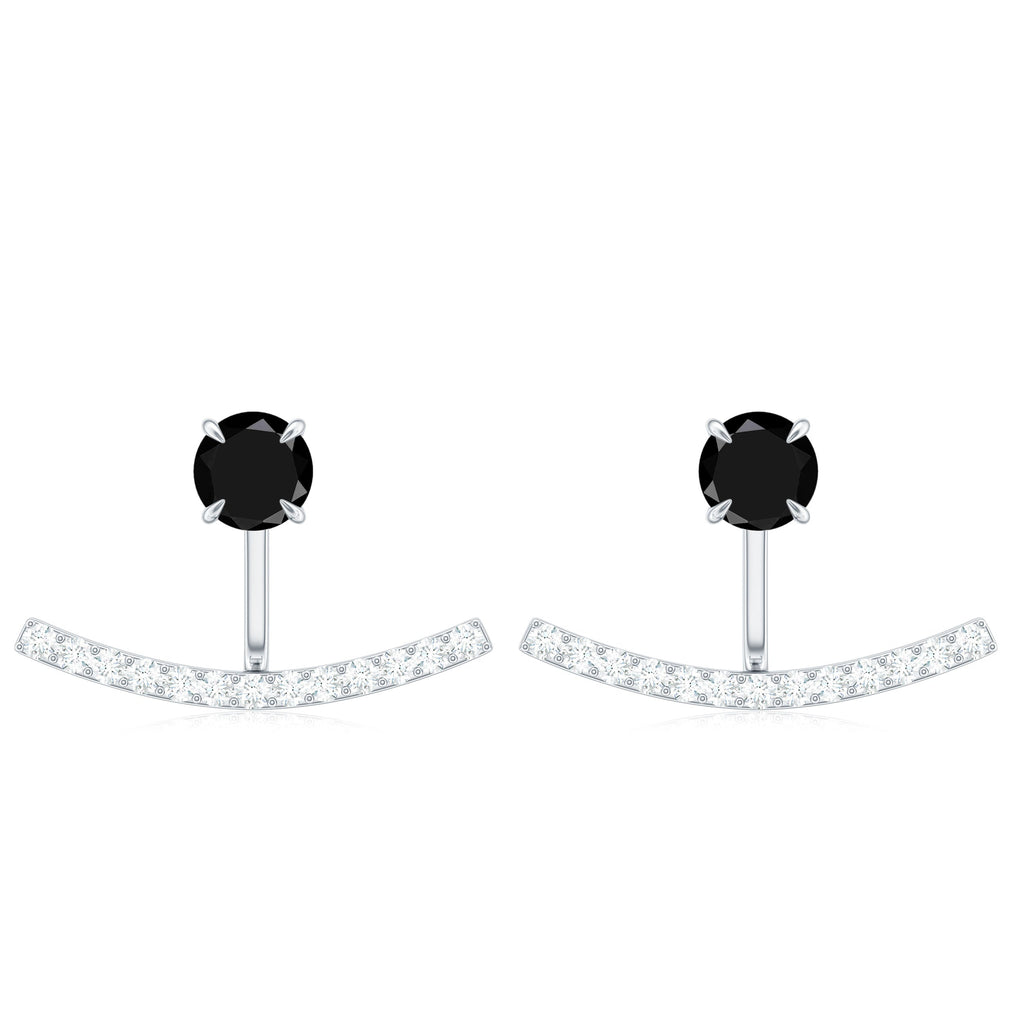 0.9 Carat Black Spinel Jacket Earrings with Diamond Stones