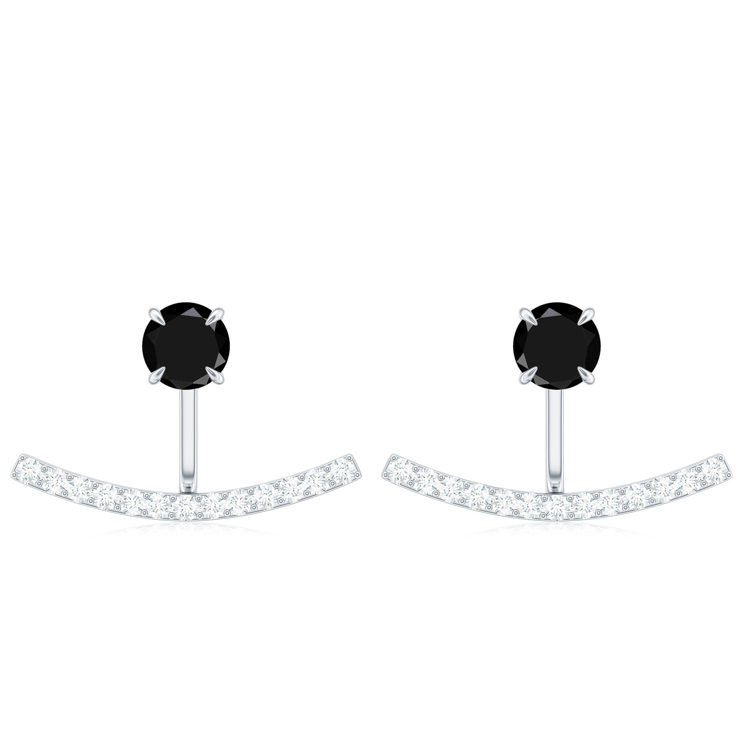 0.9 Carat Black Spinel Jacket Earrings with Diamond Stones