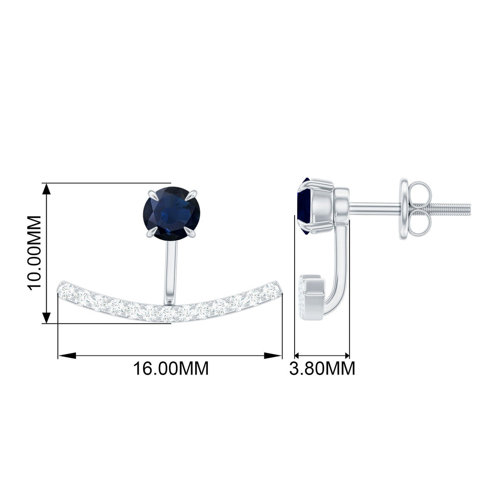 0.8 Carat Blue Sapphire Classic Jacket Earrings with Diamond