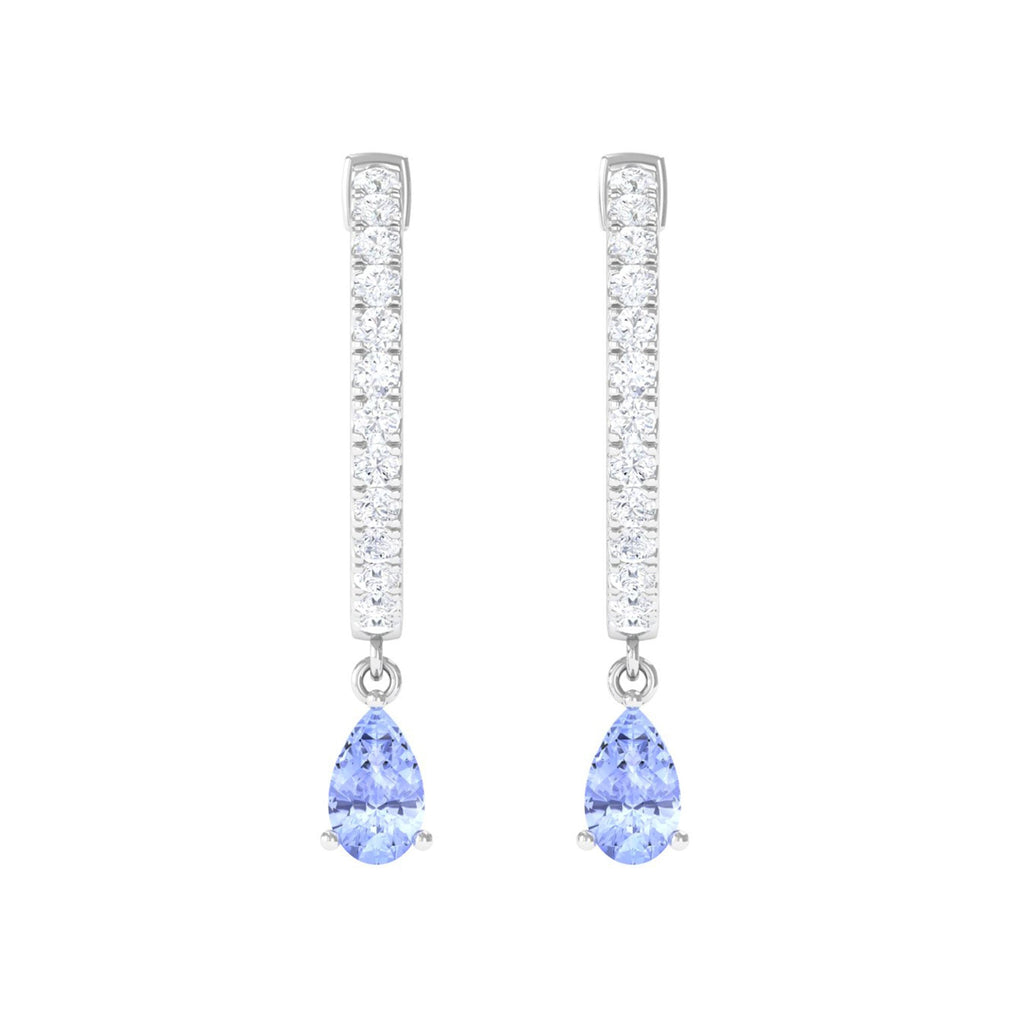 Real Tanzanite Teardrop Hoop Earrings with Diamond Accent