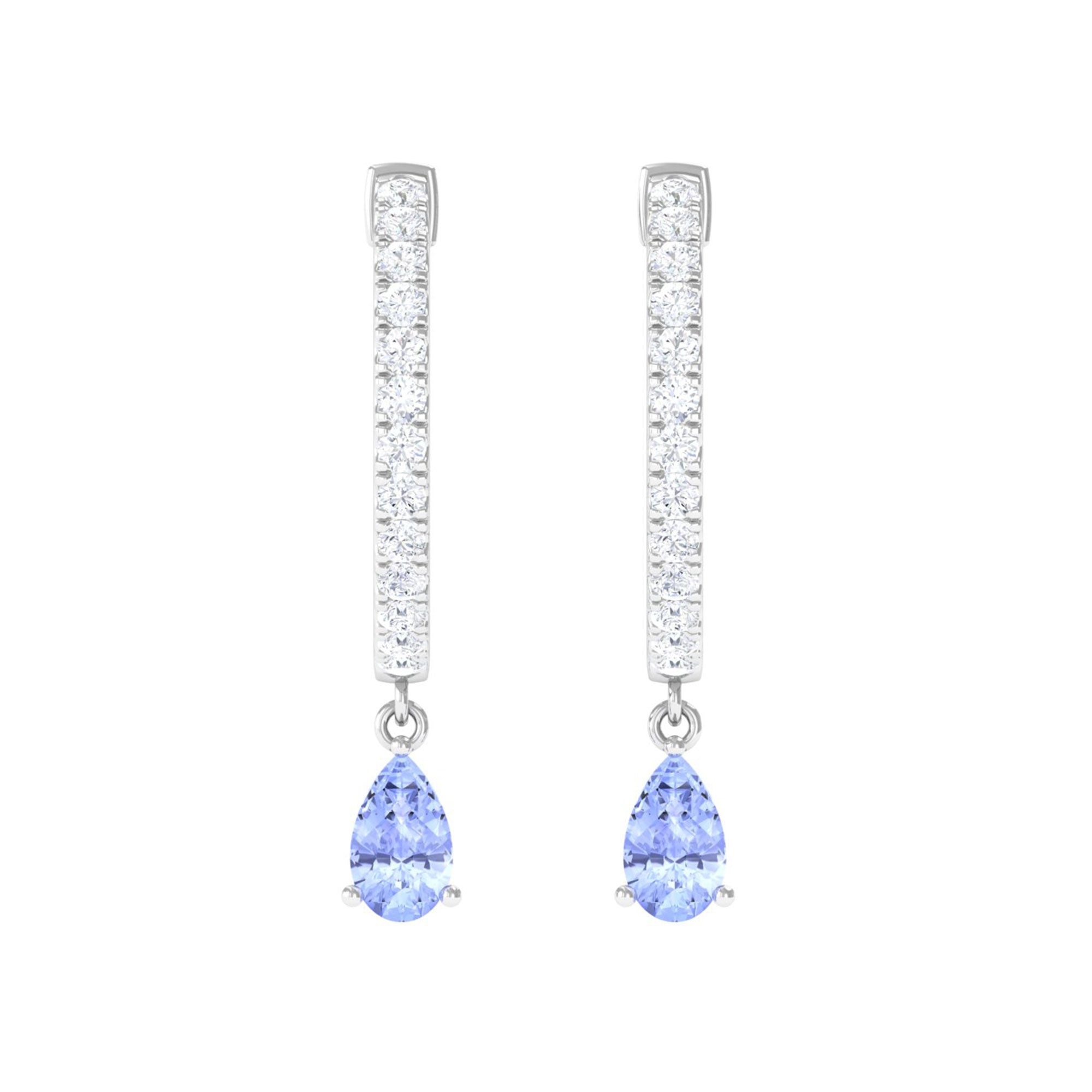Real Tanzanite Teardrop Hoop Earrings with Diamond Accent