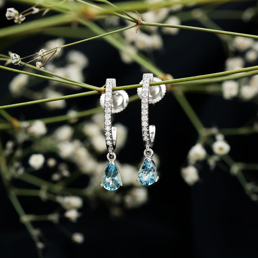 Aquamarine and Diamond Hoop Drop Earrings