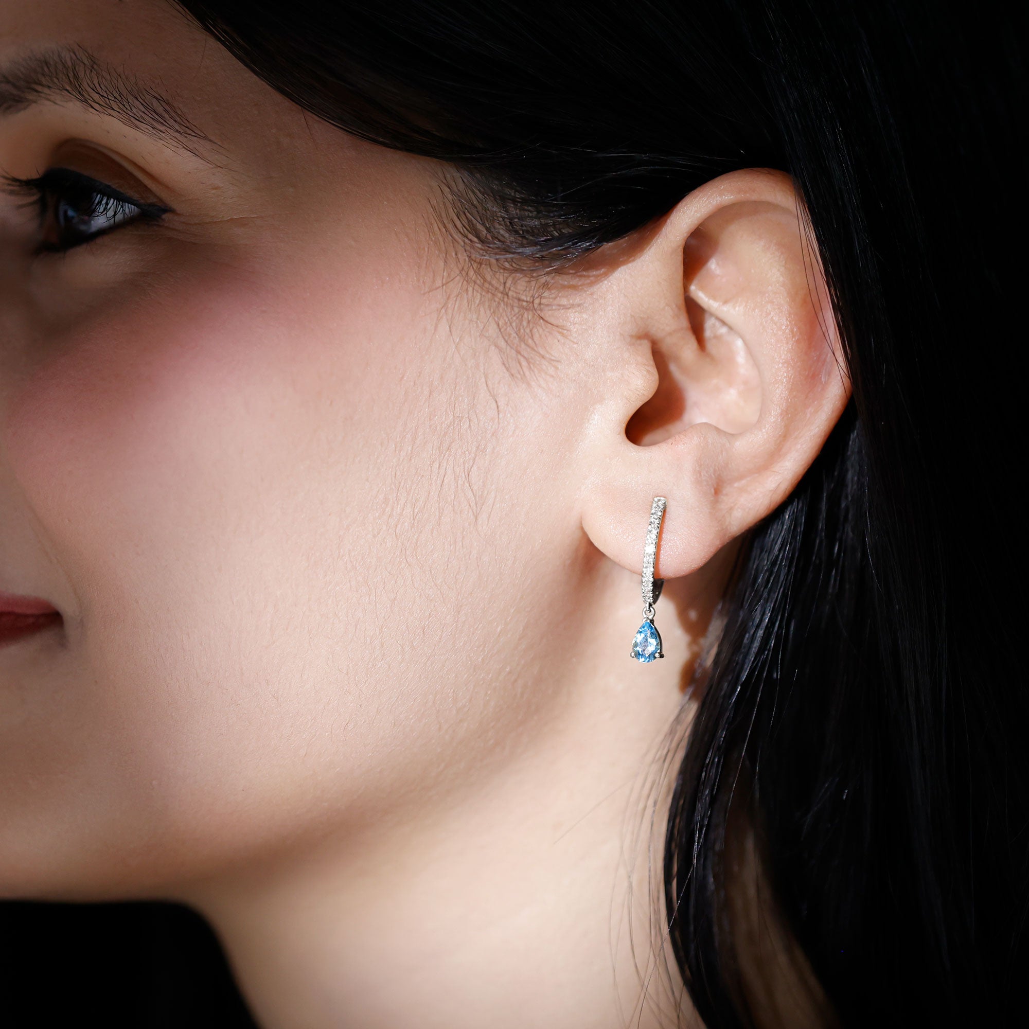 Aquamarine and Diamond Hoop Drop Earrings