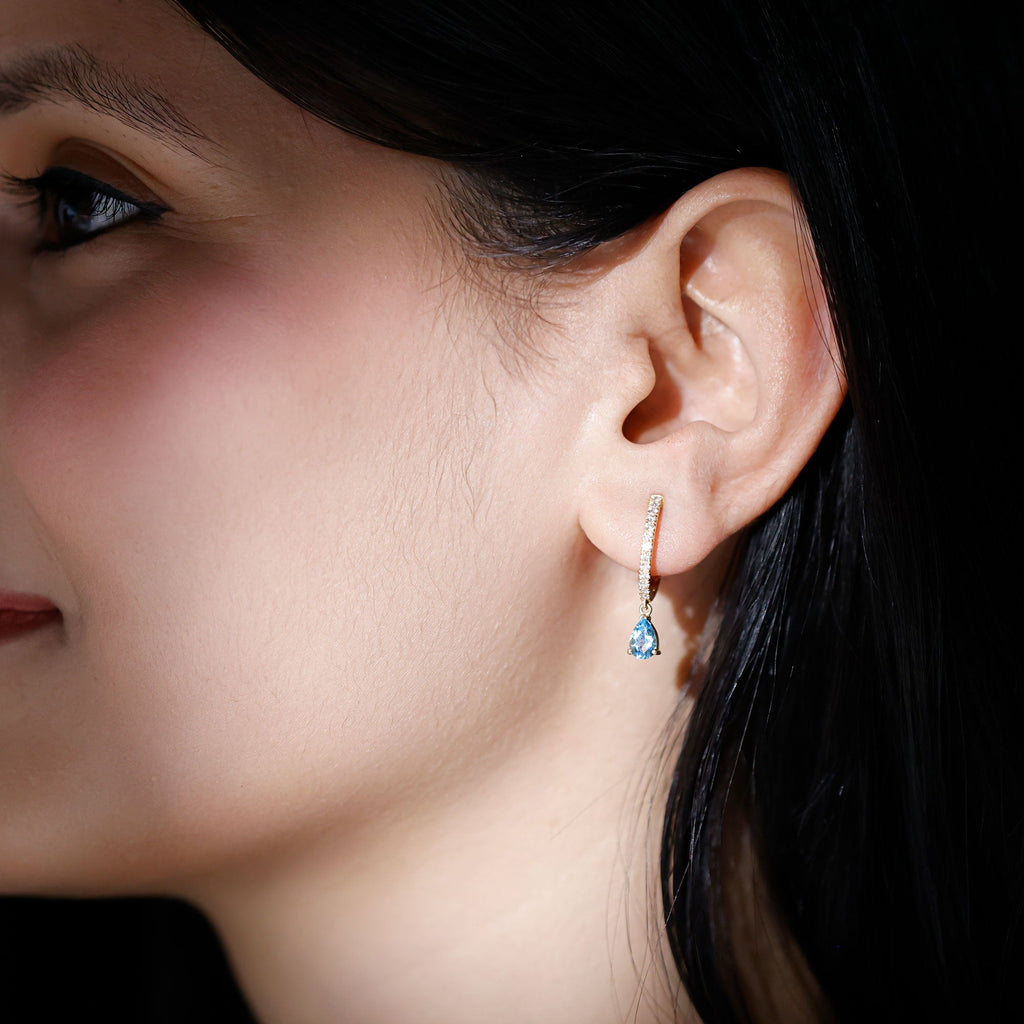 Aquamarine and Diamond Hoop Drop Earrings