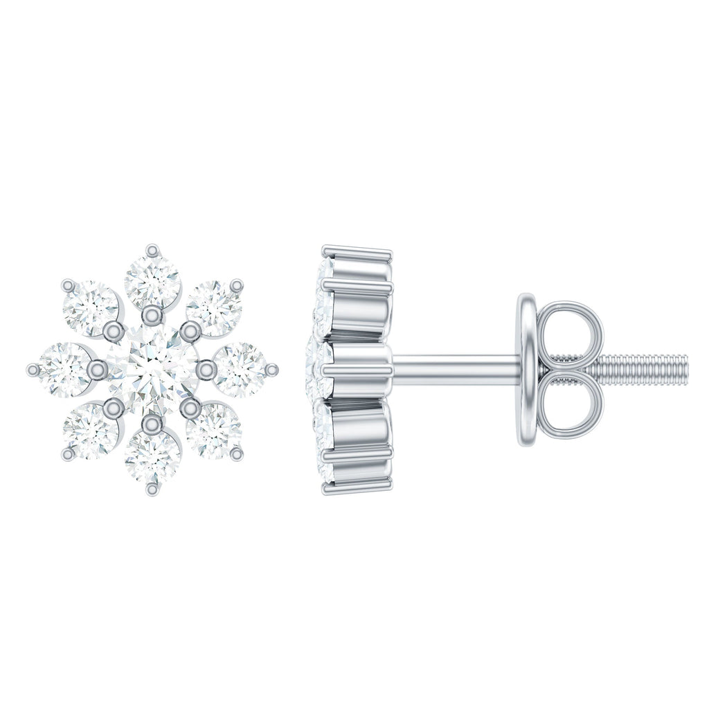 Natural Diamond Flower Stud Earrings for Women
