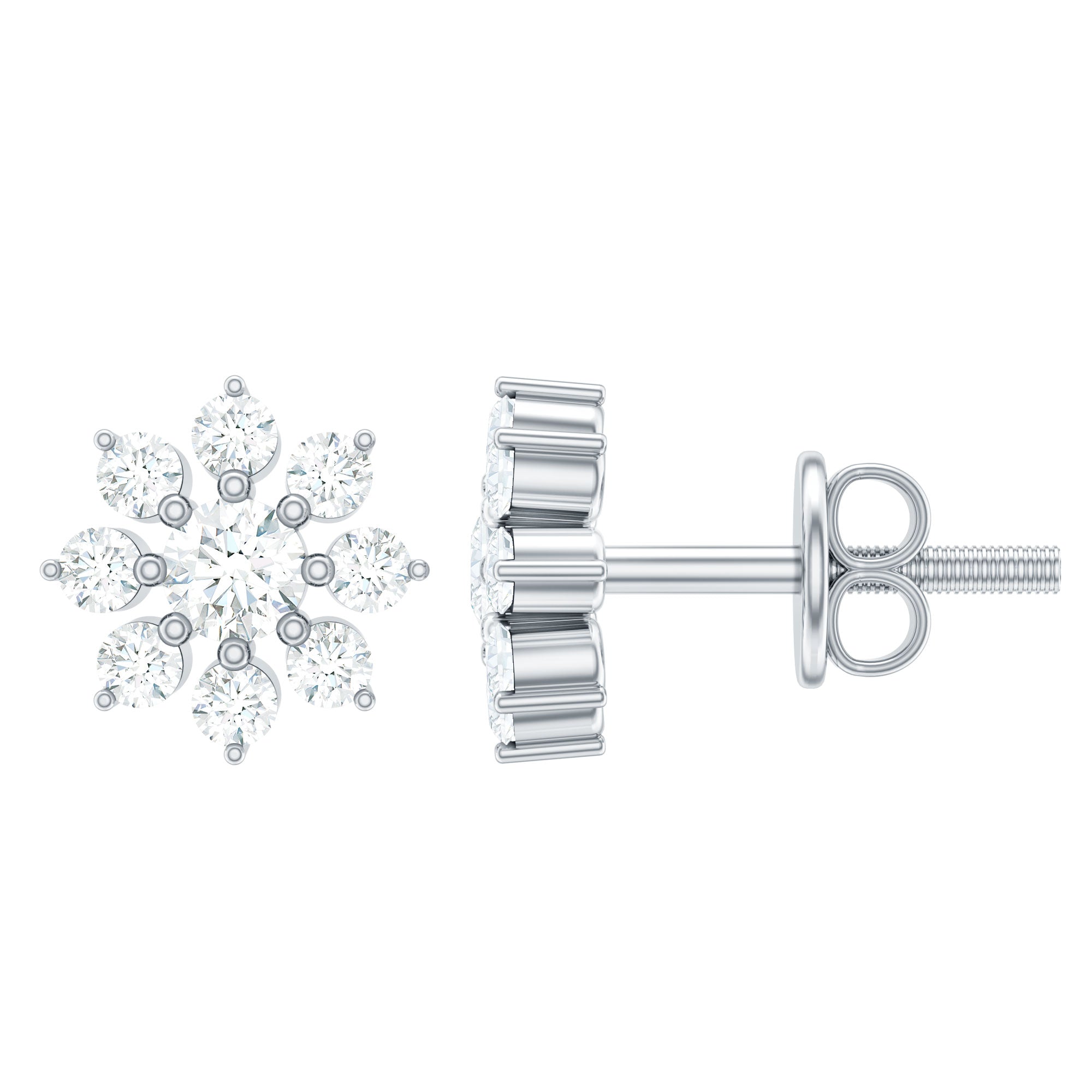 Natural Diamond Flower Stud Earrings for Women