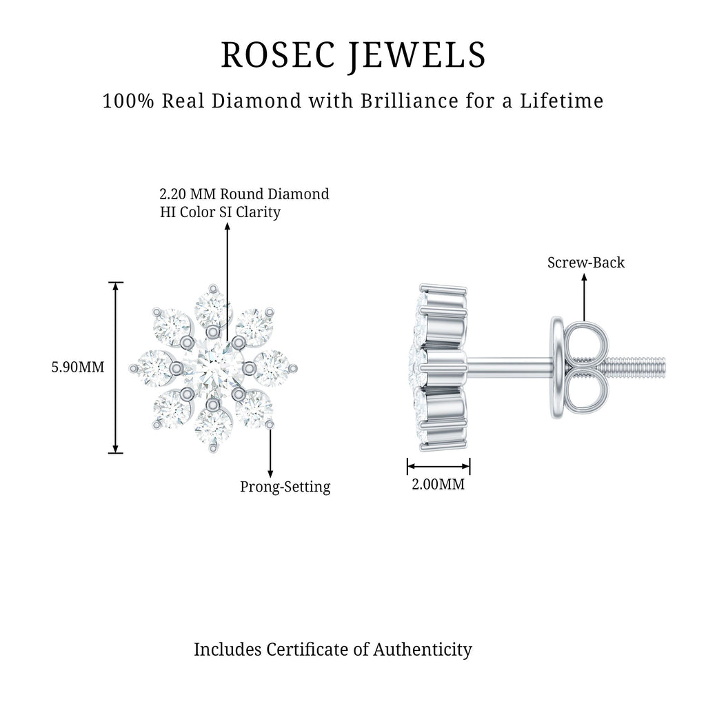 Natural Diamond Flower Stud Earrings for Women