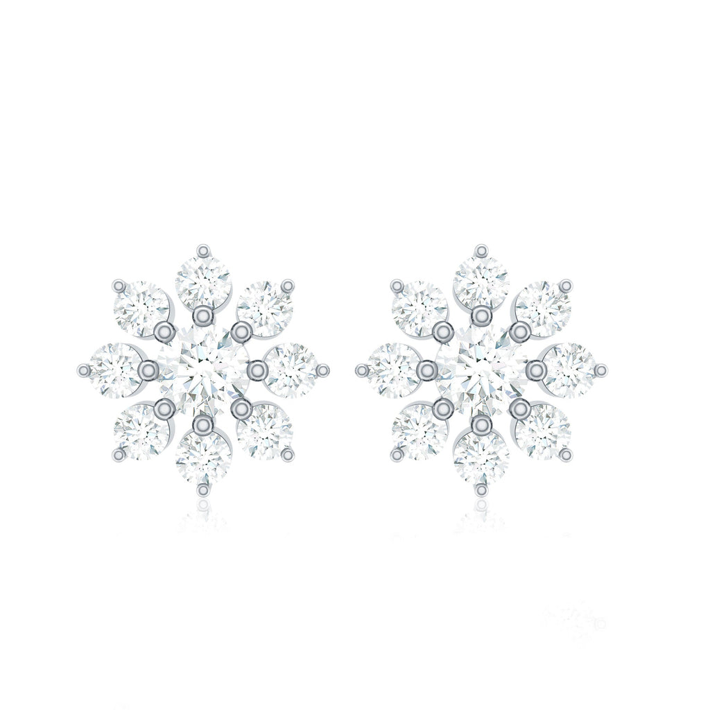 Natural Diamond Flower Stud Earrings for Women