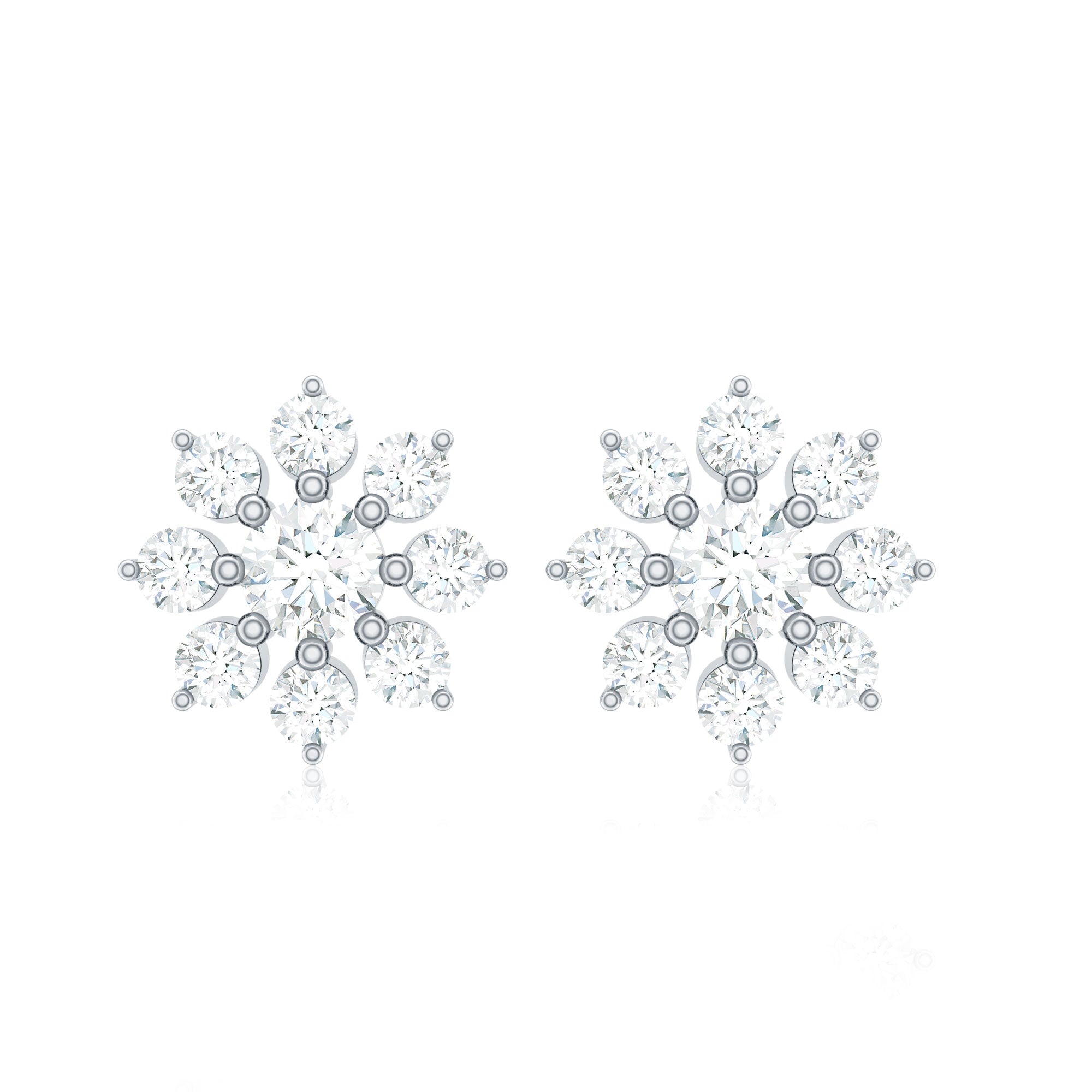 Natural Diamond Flower Stud Earrings for Women