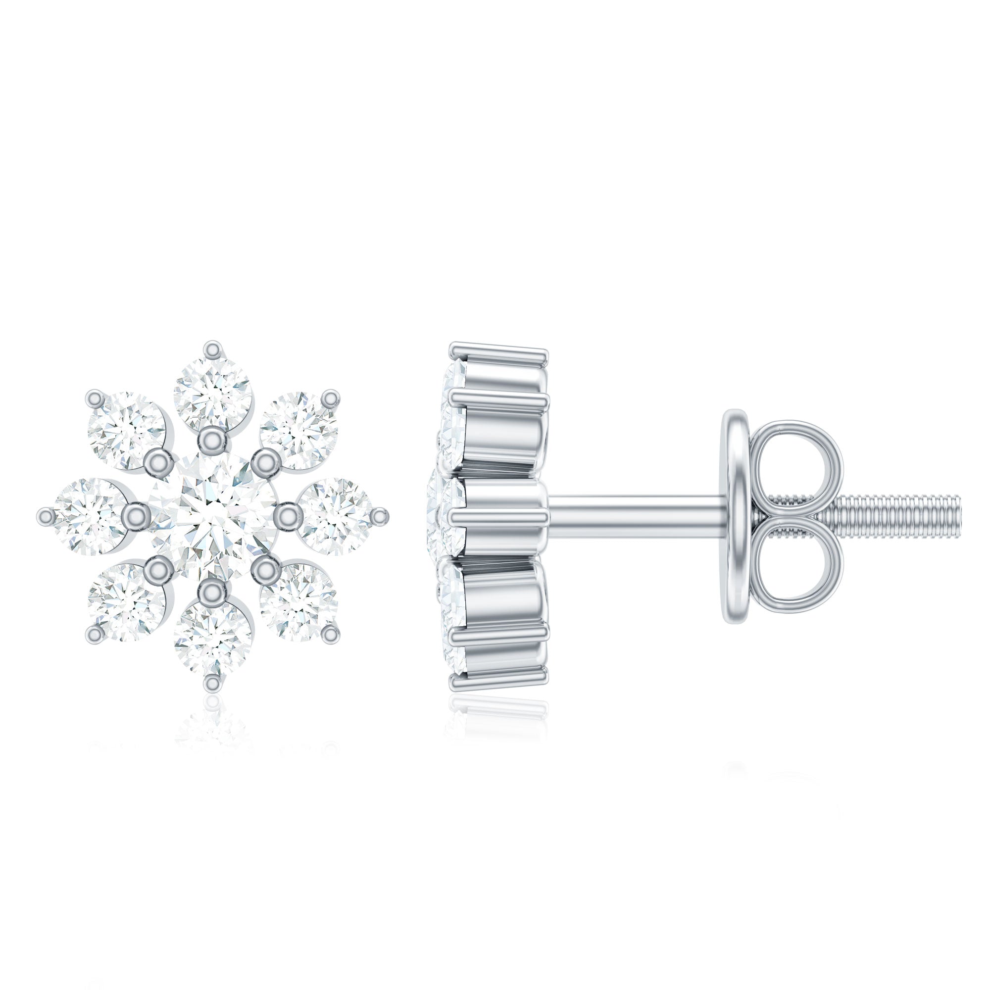 Natural Diamond Flower Stud Earrings for Women