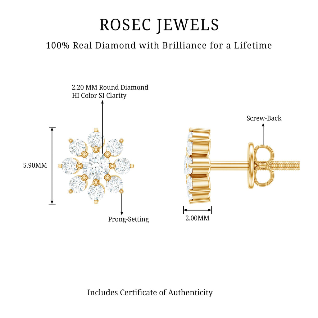 Natural Diamond Flower Stud Earrings for Women