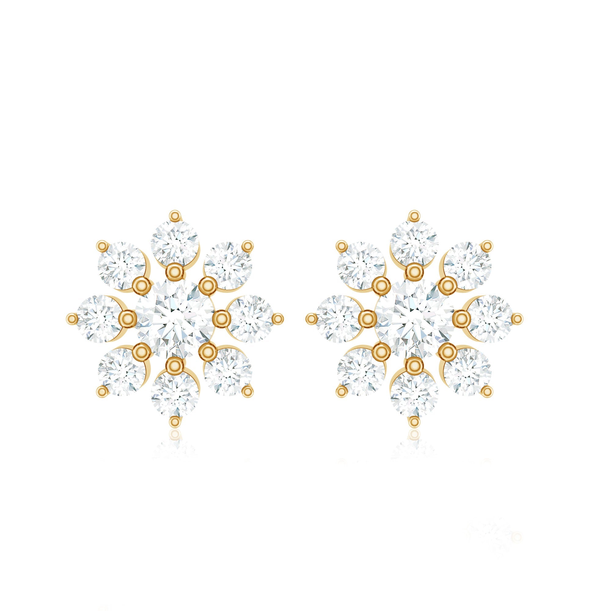 Natural Diamond Flower Stud Earrings for Women