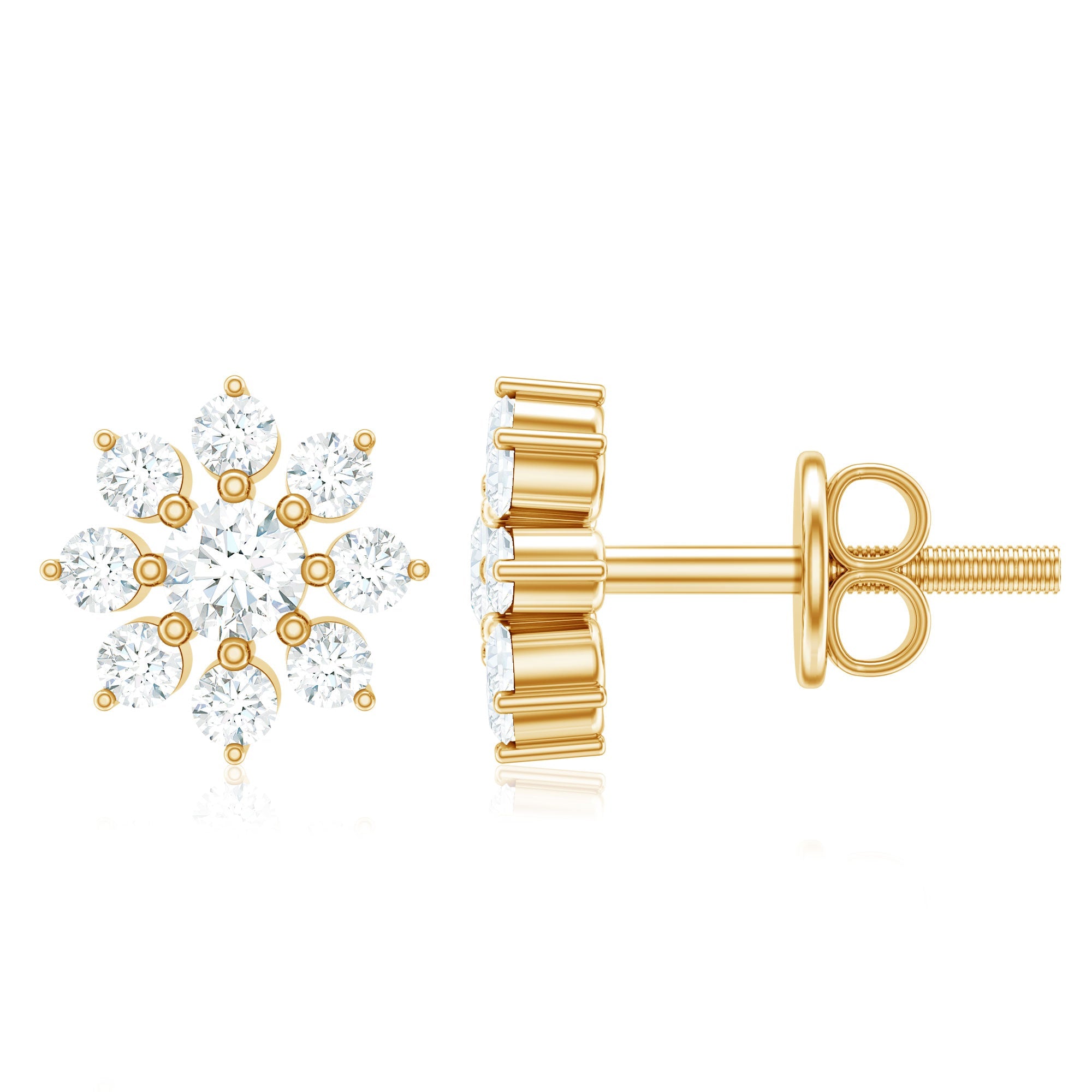 Natural Diamond Flower Stud Earrings for Women