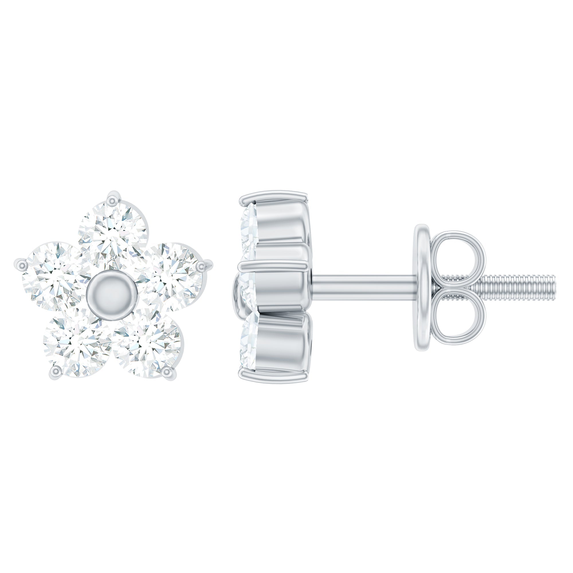 Natural Diamond Flower Stud Earrings
