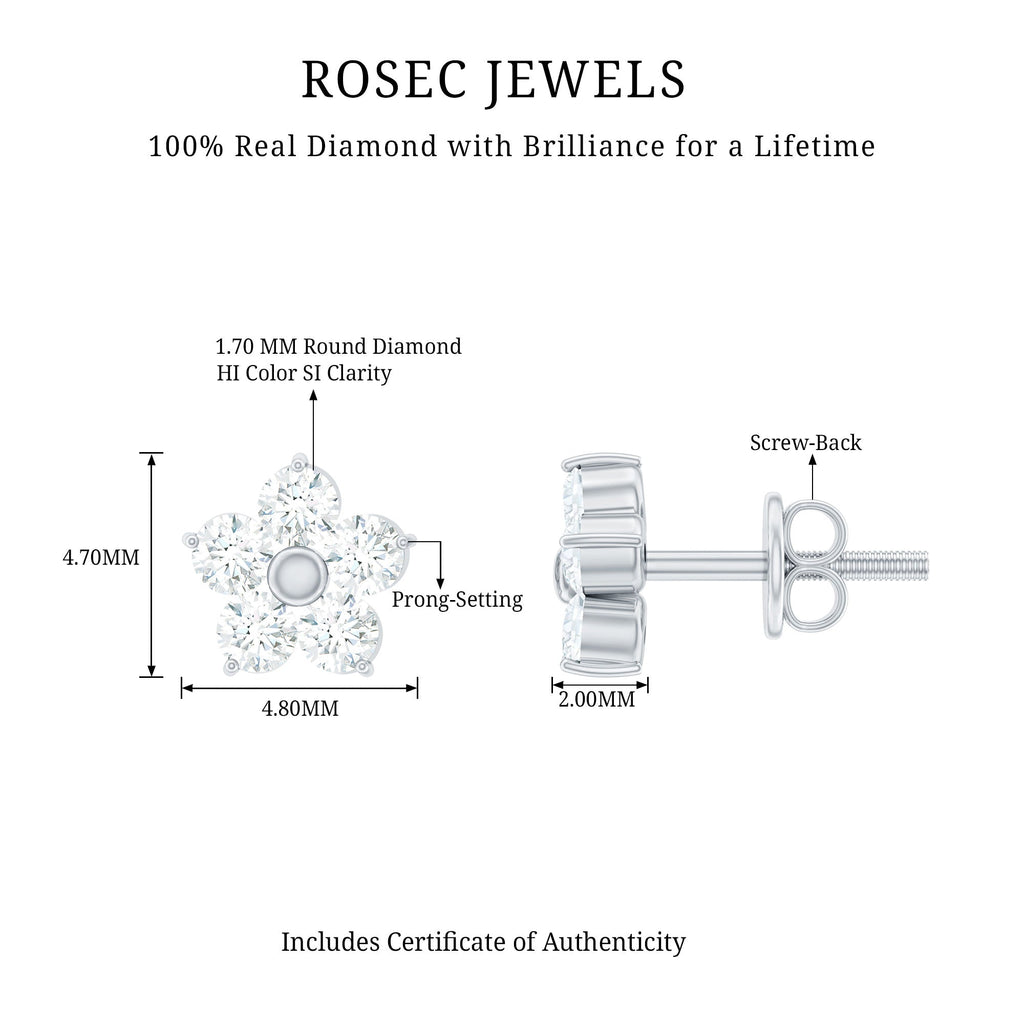 Natural Diamond Flower Stud Earrings