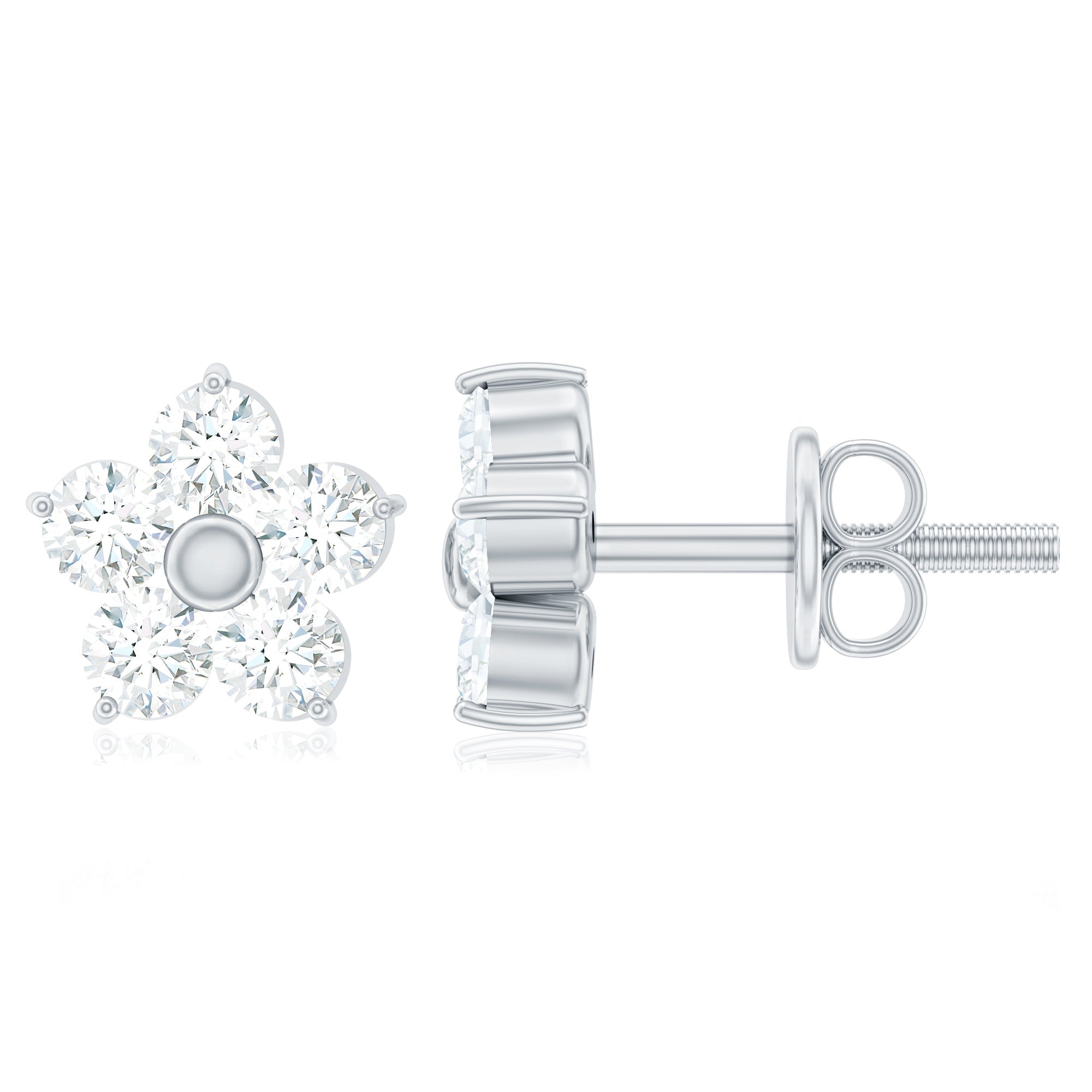 Natural Diamond Flower Stud Earrings