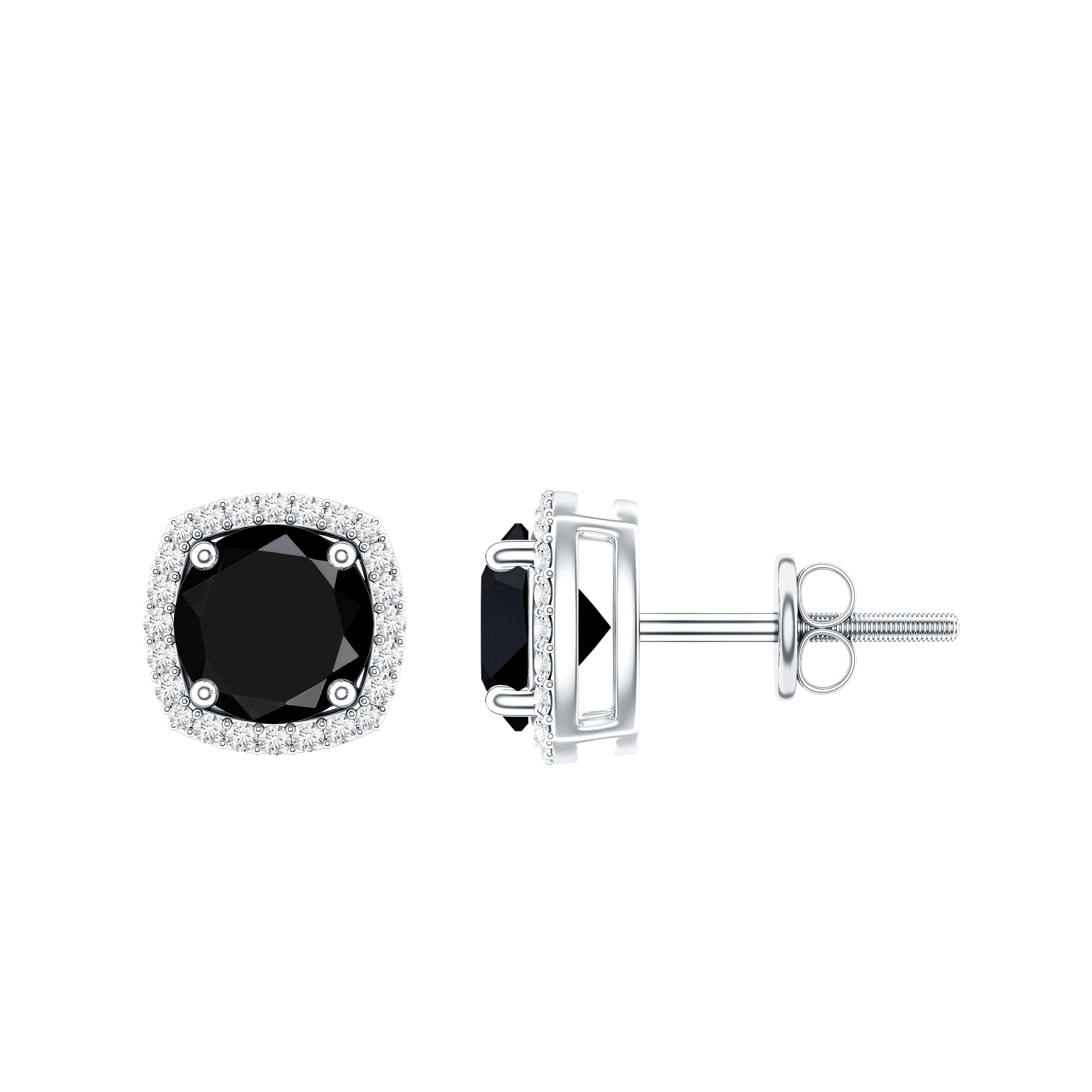 Vintage Black Onyx Stud Earrings with Diamond Halo