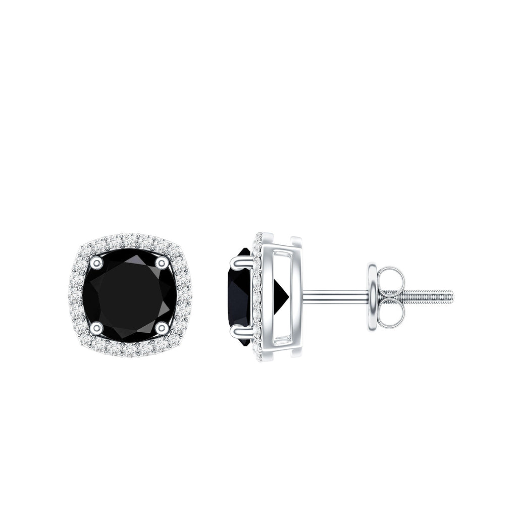 3 Carat Black Spinel Stud Earrings with Diamond Halo