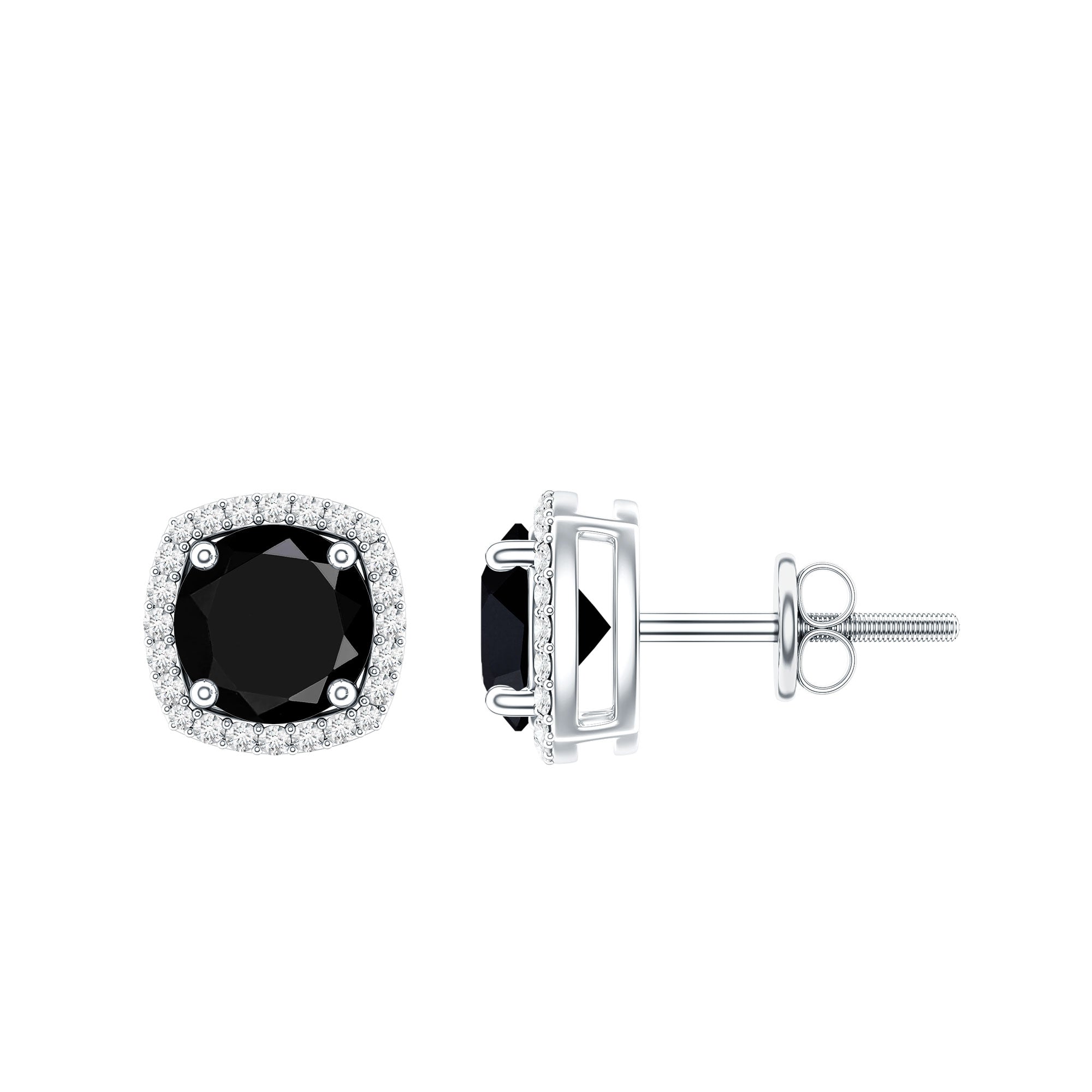 3 Carat Black Spinel Stud Earrings with Diamond Halo
