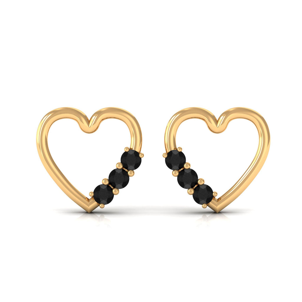 Open Heart Stud Earrings with 3 Lab Created Black Diamonds