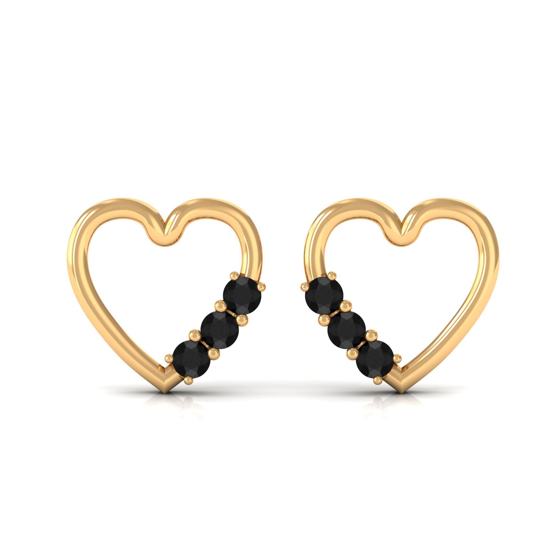 Open Heart Stud Earrings with 3 Lab Created Black Diamonds