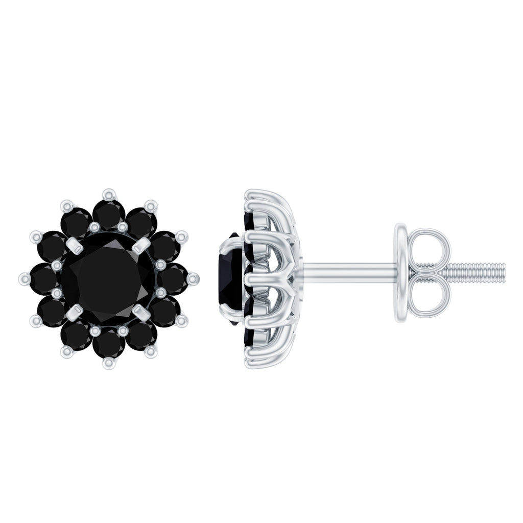 Lab Grown Black Diamond Statement Flower Earrings