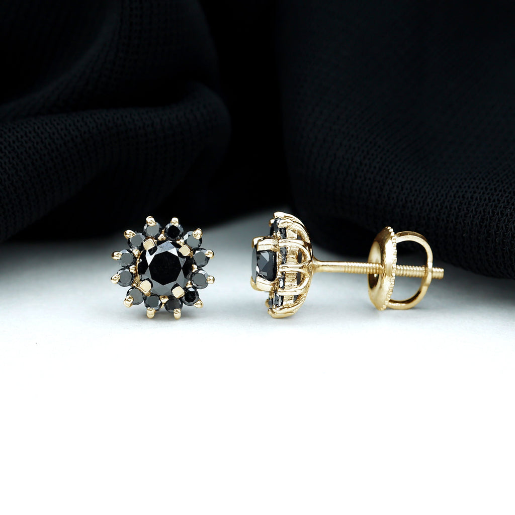 Lab Grown Black Diamond Statement Flower Earrings