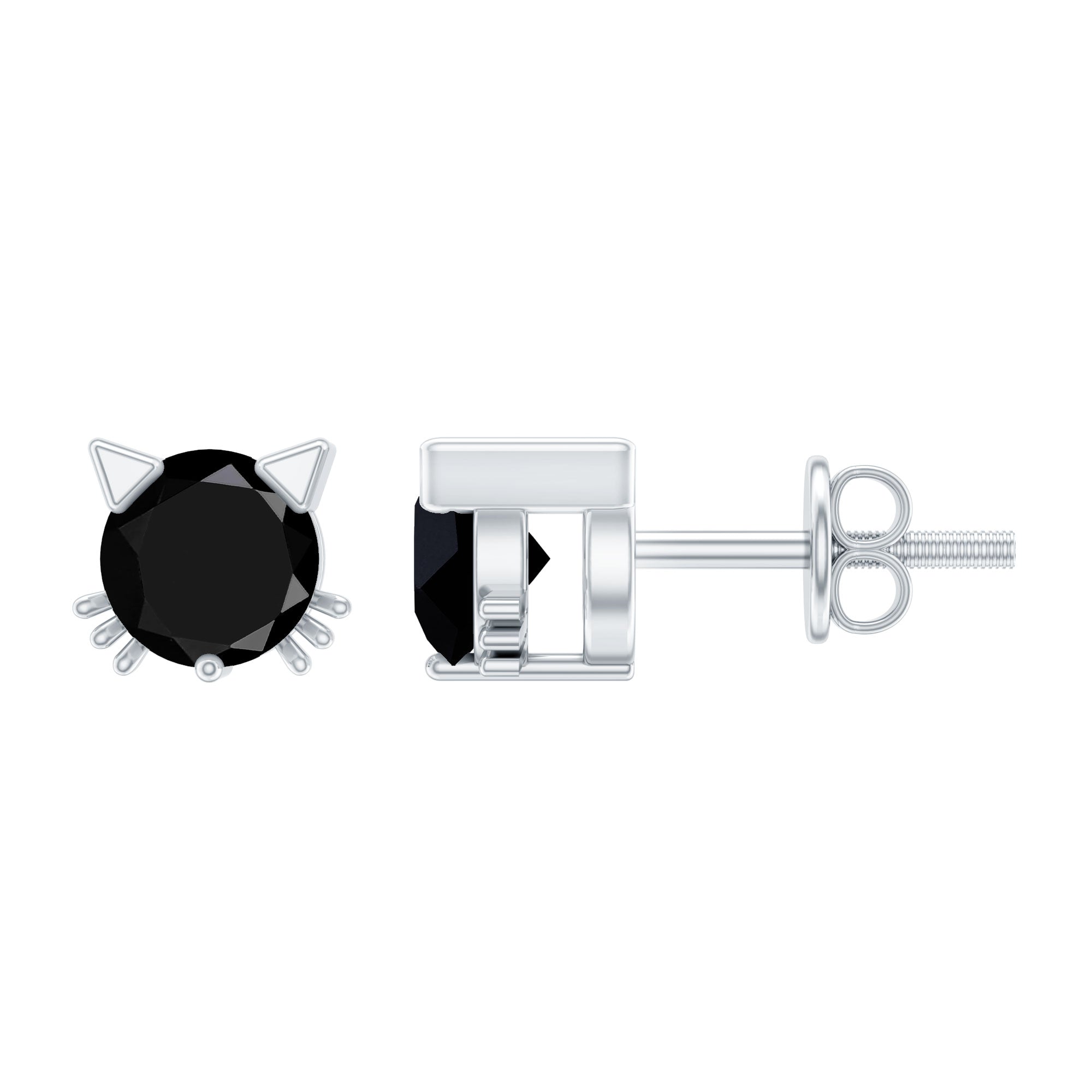 5MM Round Lab Created Black Diamond Cat Stud Earrings