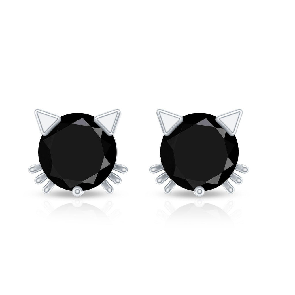5MM Round Lab Created Black Diamond Cat Stud Earrings