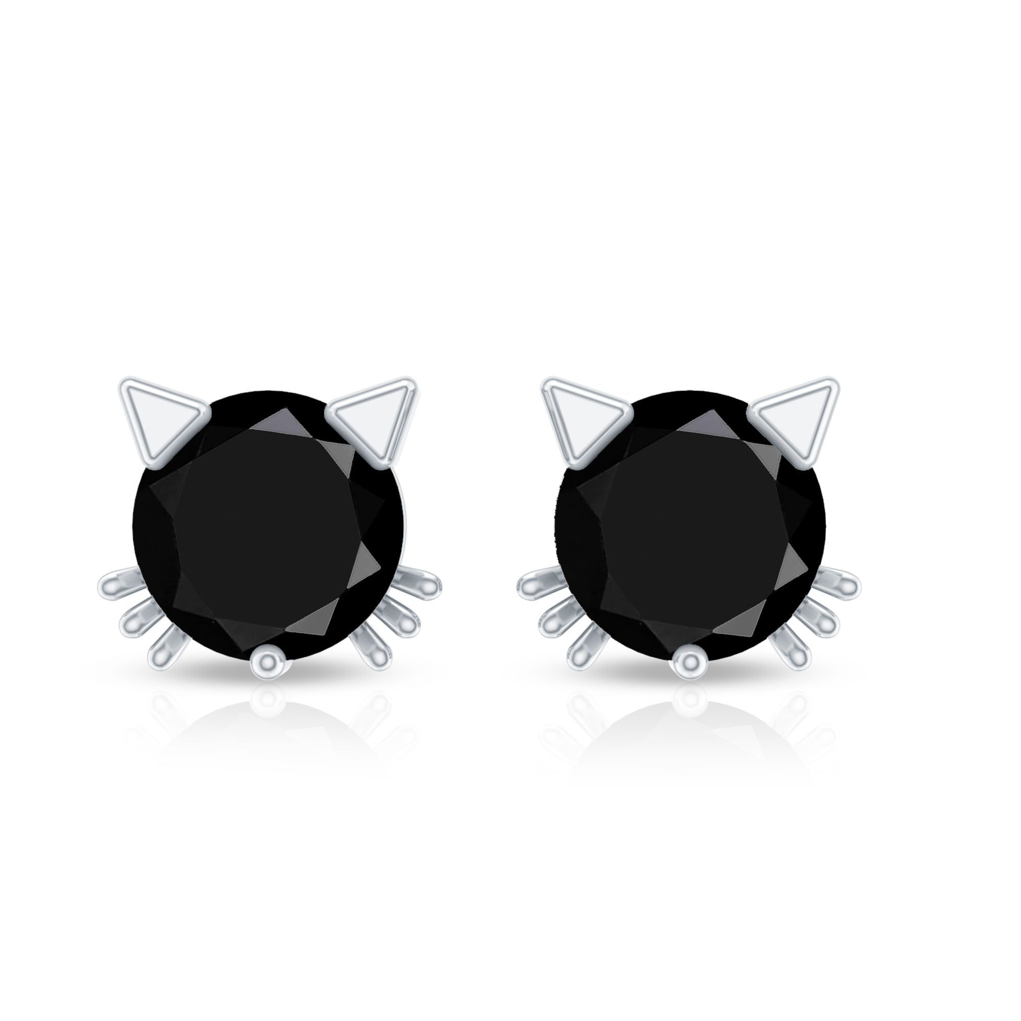5MM Round Lab Created Black Diamond Cat Stud Earrings
