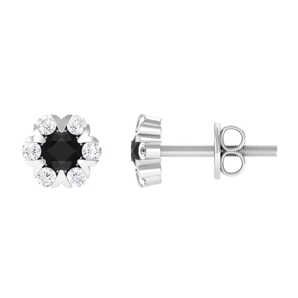 Lab Grown Black and White Diamond Flower Stud Earrings