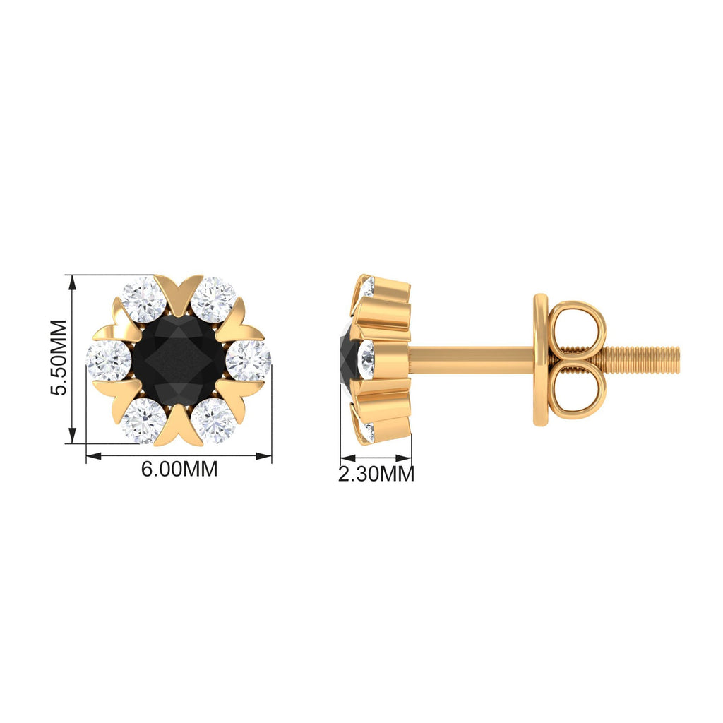 Lab Grown Black and White Diamond Flower Stud Earrings