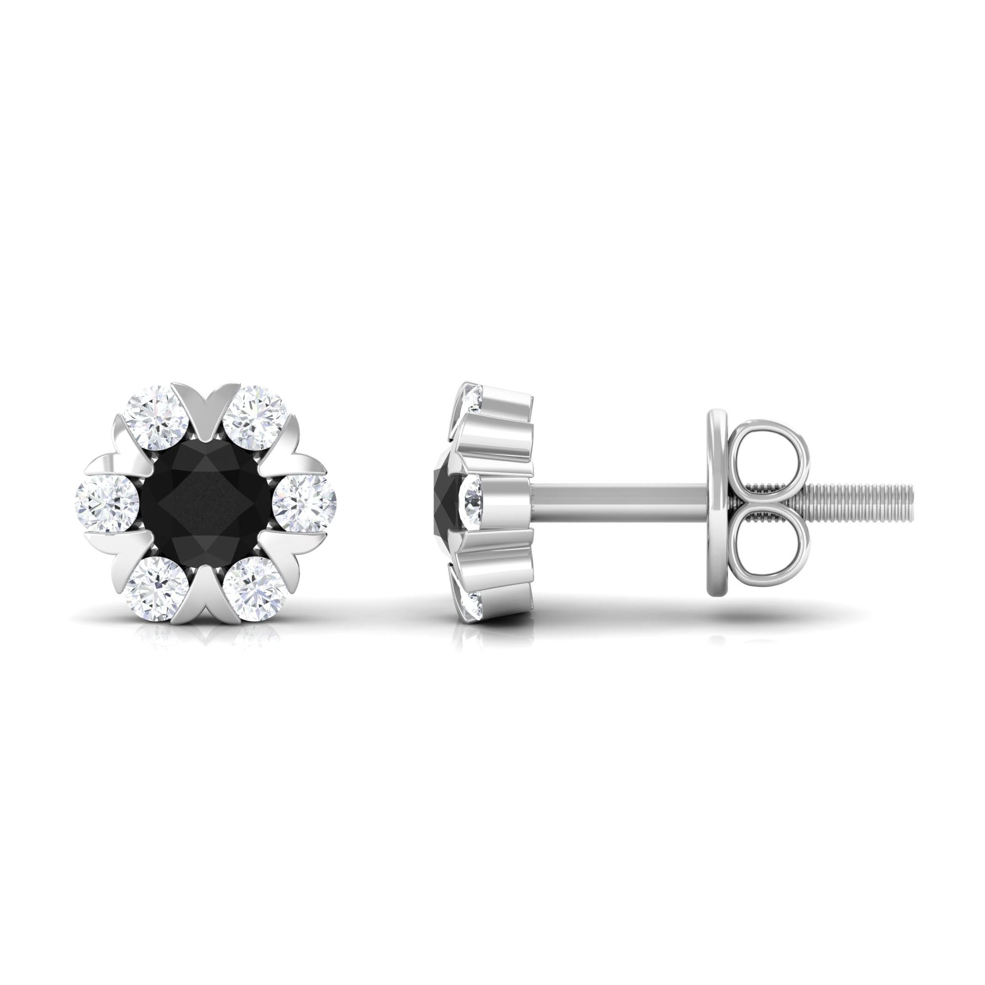Lab Grown Black and White Diamond Flower Stud Earrings